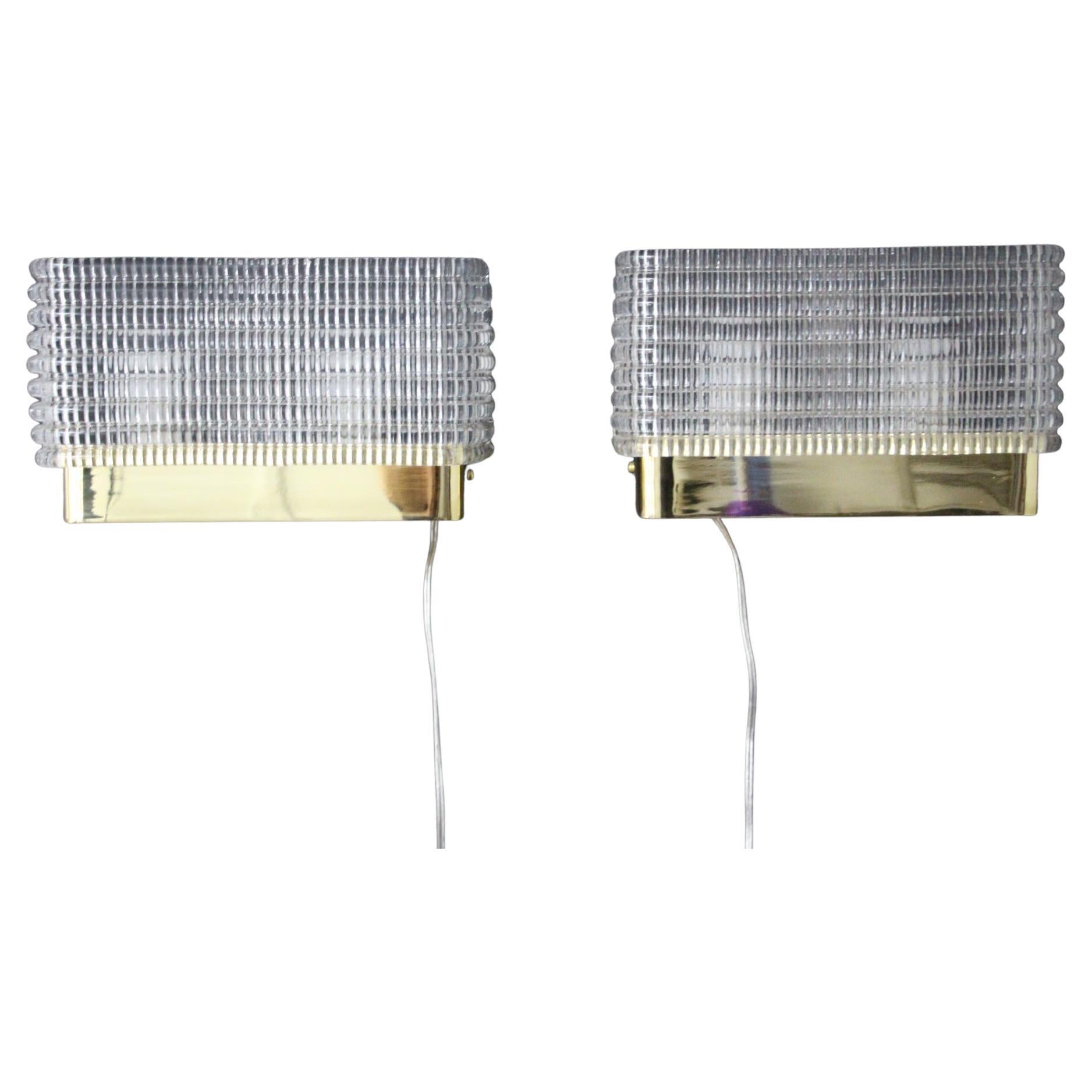 Pair of Rectangular Wall Lights Sconces in Textured Murano Glass