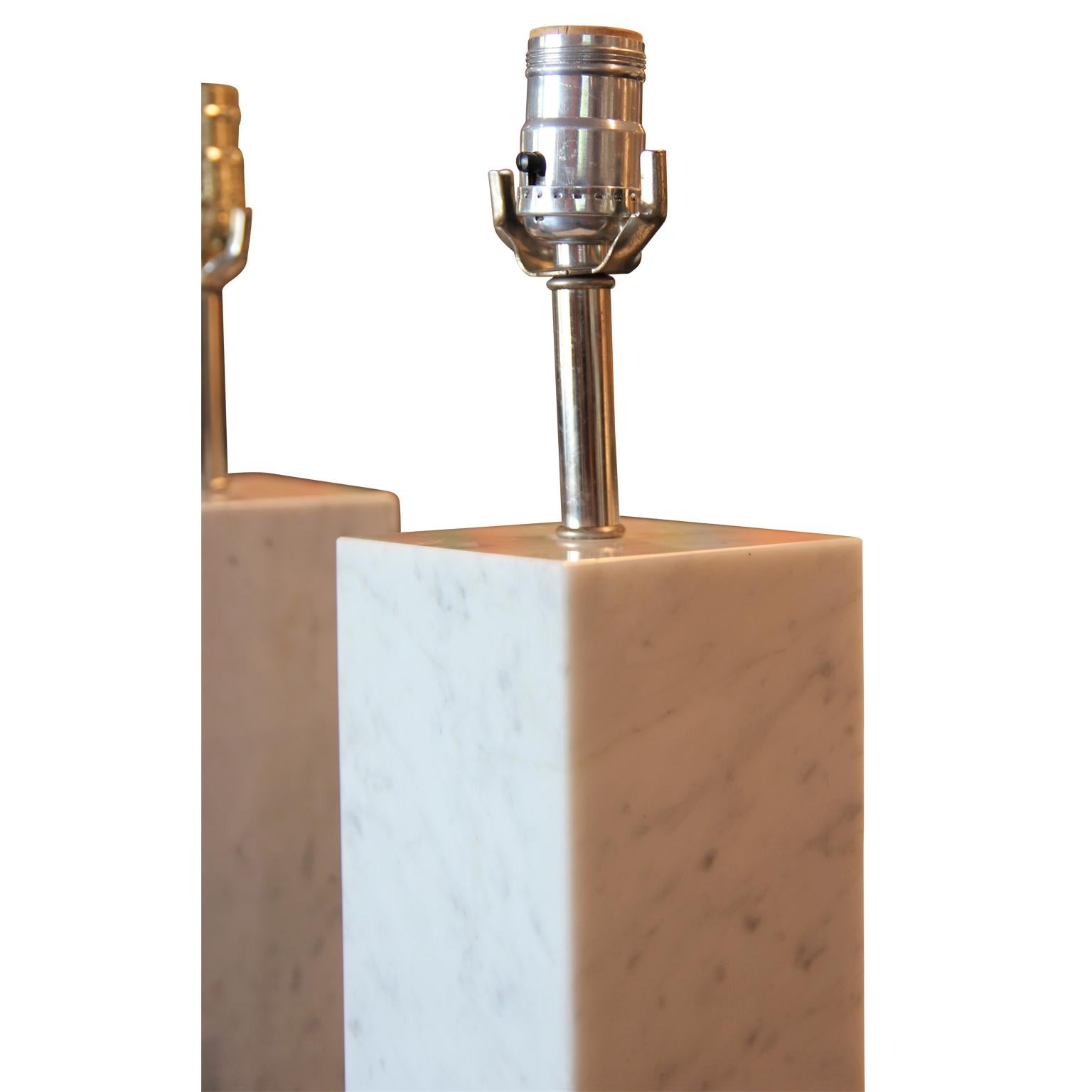 American Pair of Rectangular White Marble Lamps Designed by Nessen Lamps