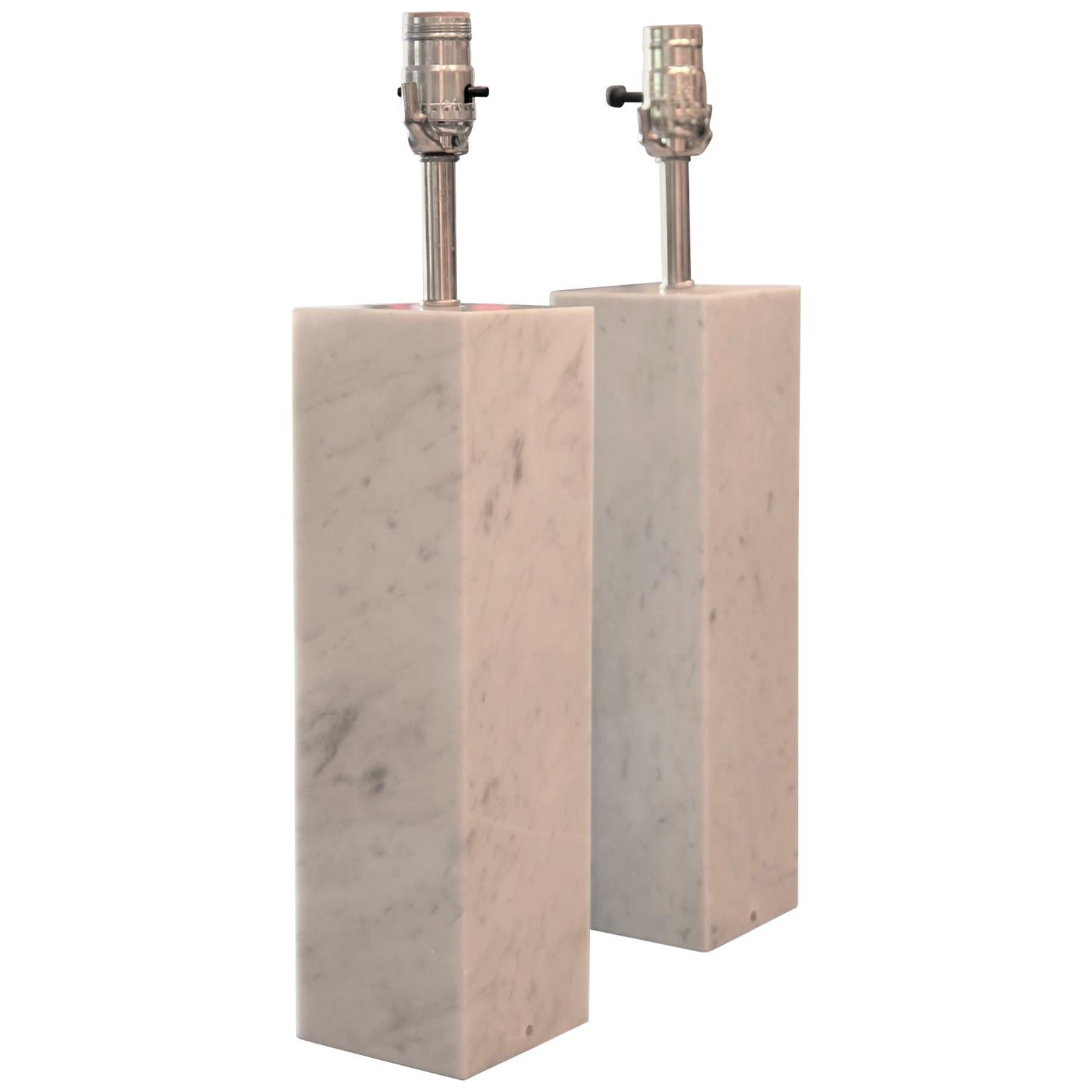 Pair of Rectangular White Marble Lamps Designed by Nessen Lamps