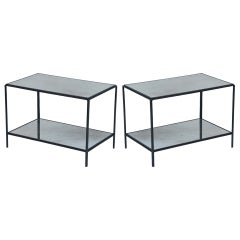 Pair of 'Rectiligne' Wrought Iron and Mirror End Tables by Design Frères
