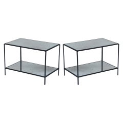 Pair of 'Rectiligne' Wrought Iron and Mirror End Tables by Design Frères