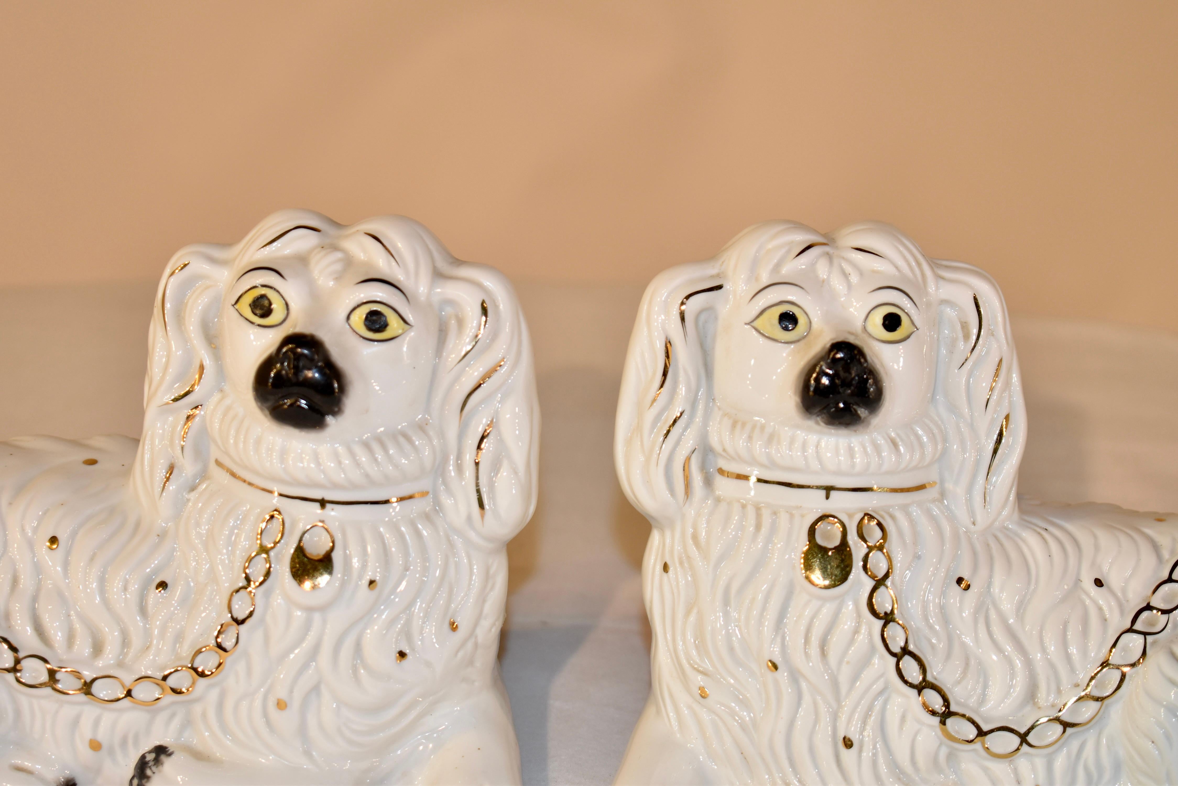 Glazed Pair of Recumbent Staffordshire Spaniels, C. 1960 For Sale