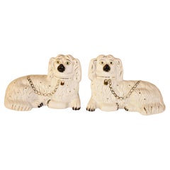 Used Pair of Recumbent Staffordshire Spaniels, C. 1960