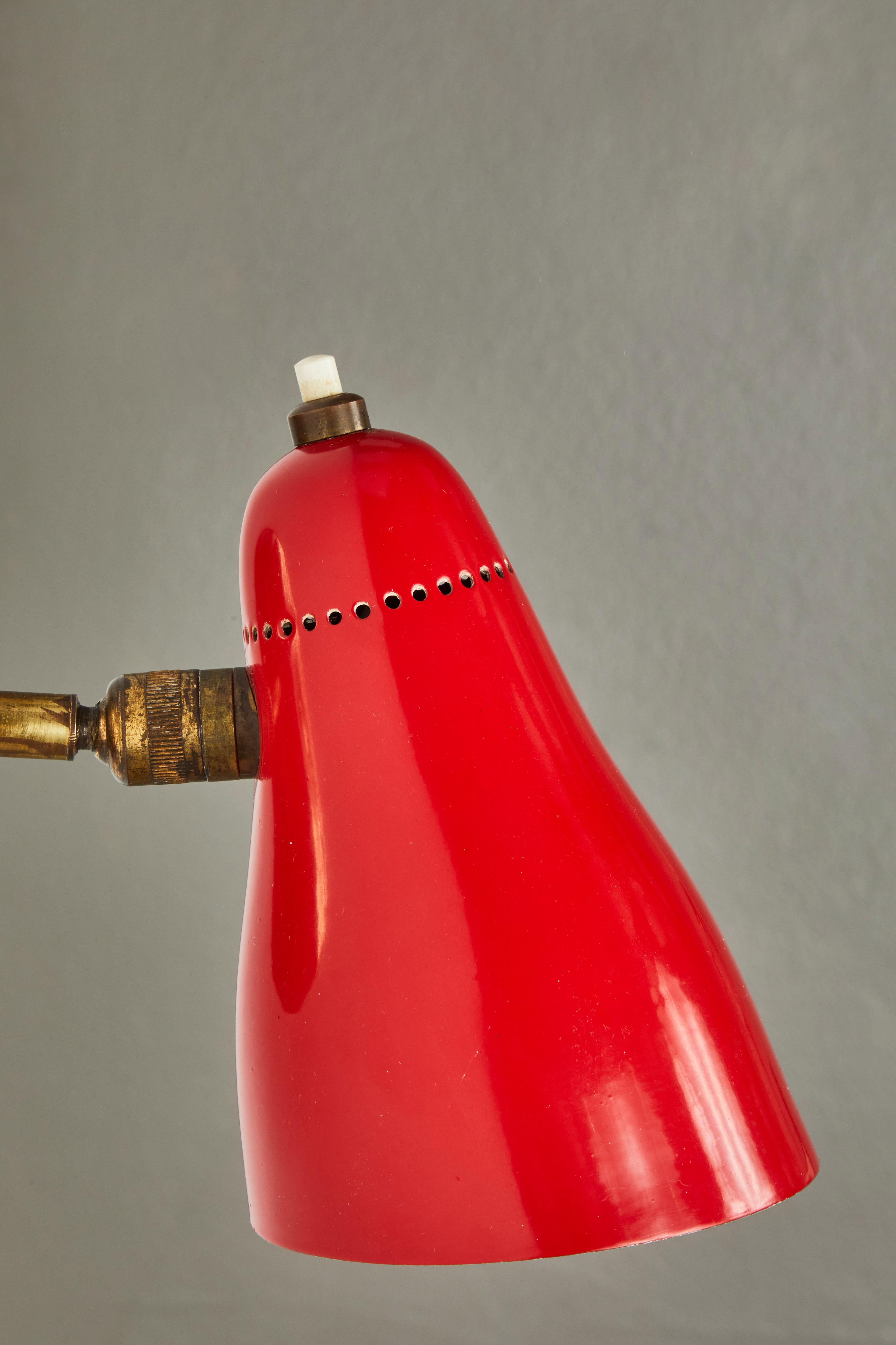 Pair of Red 1950s Giuseppe Ostuni Articulating Sconces for O-Luce 2