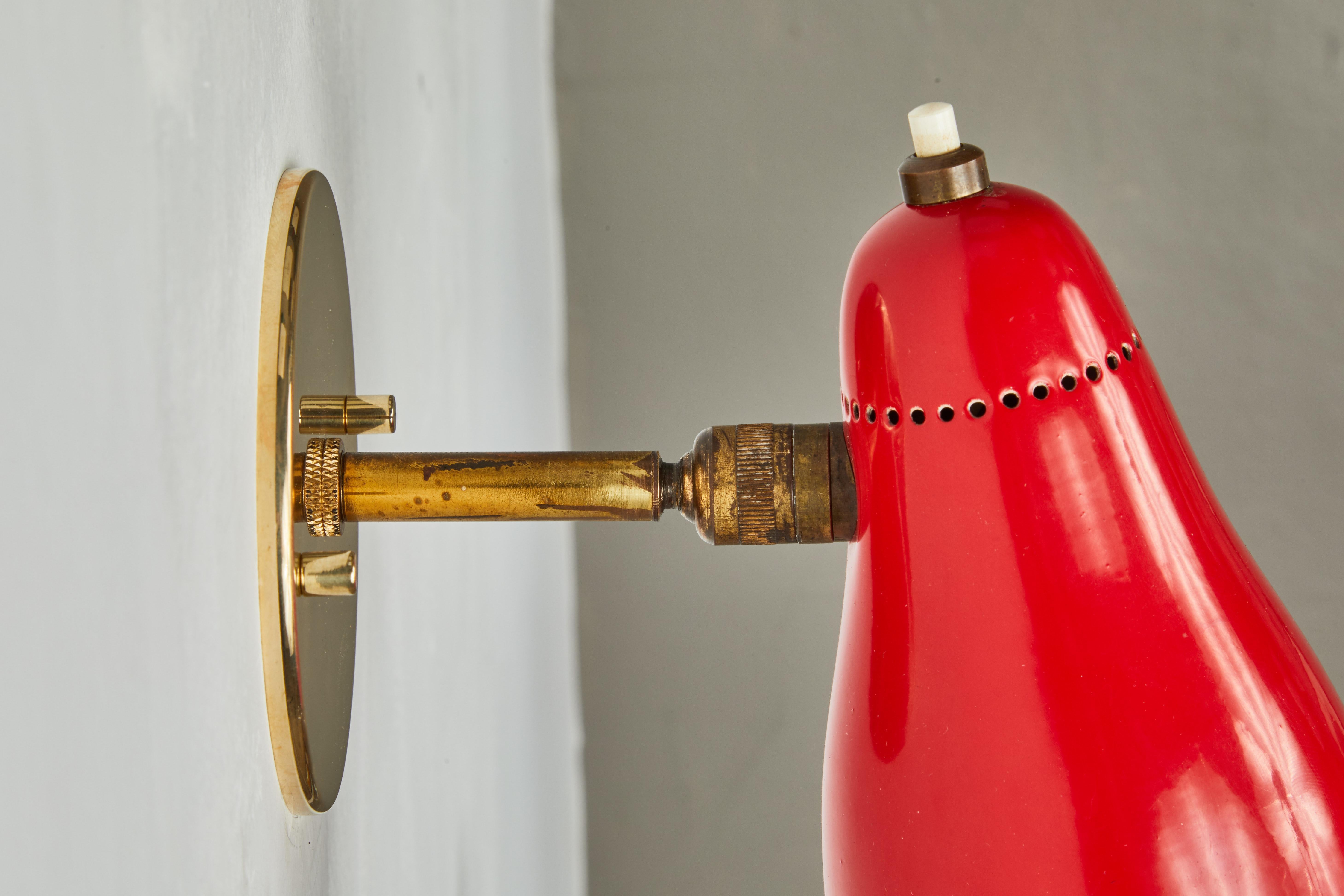 Pair of Red 1950s Giuseppe Ostuni Articulating Sconces for O-Luce 3