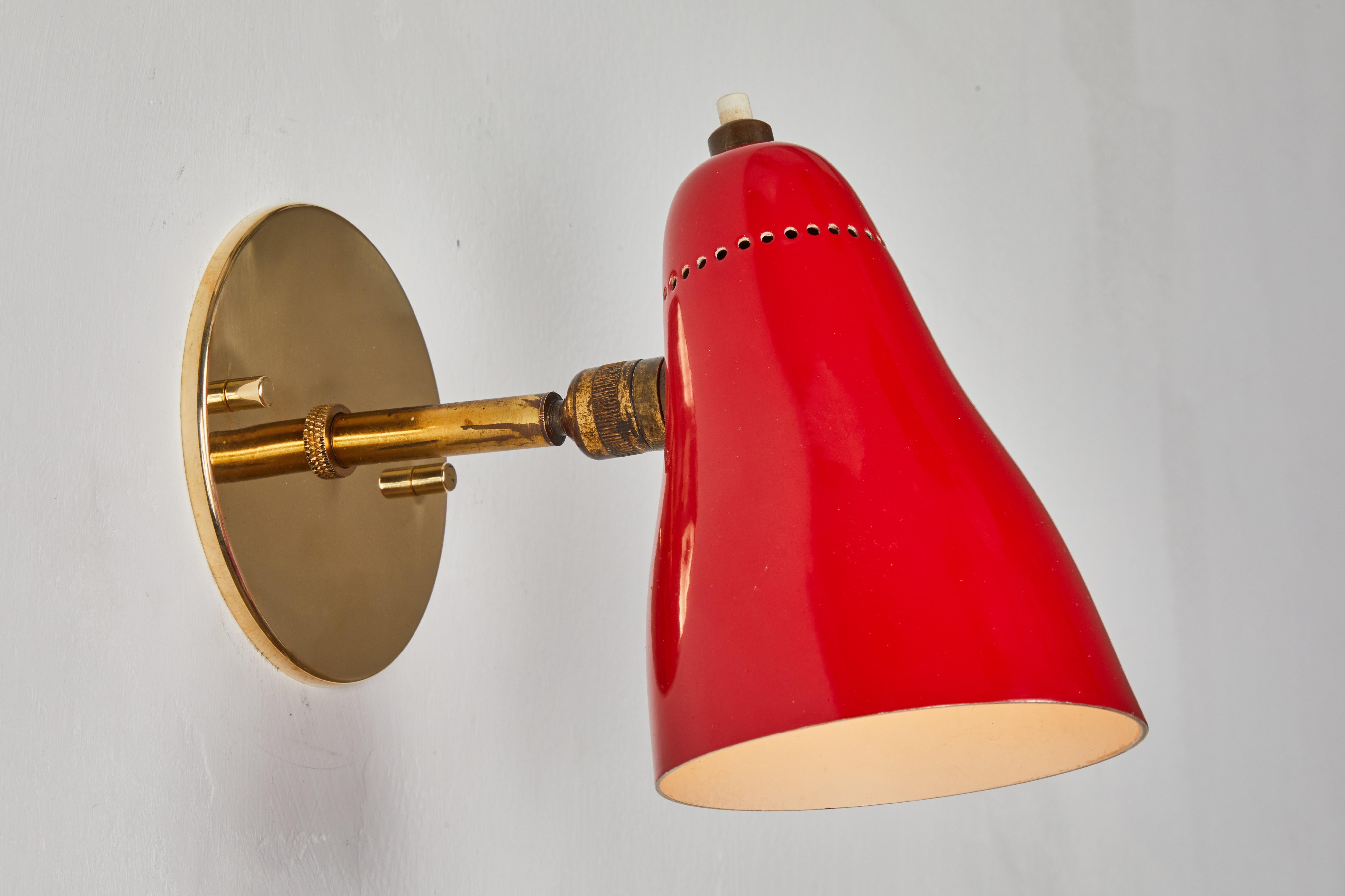 Mid-Century Modern Pair of Red 1950s Giuseppe Ostuni Articulating Sconces for O-Luce