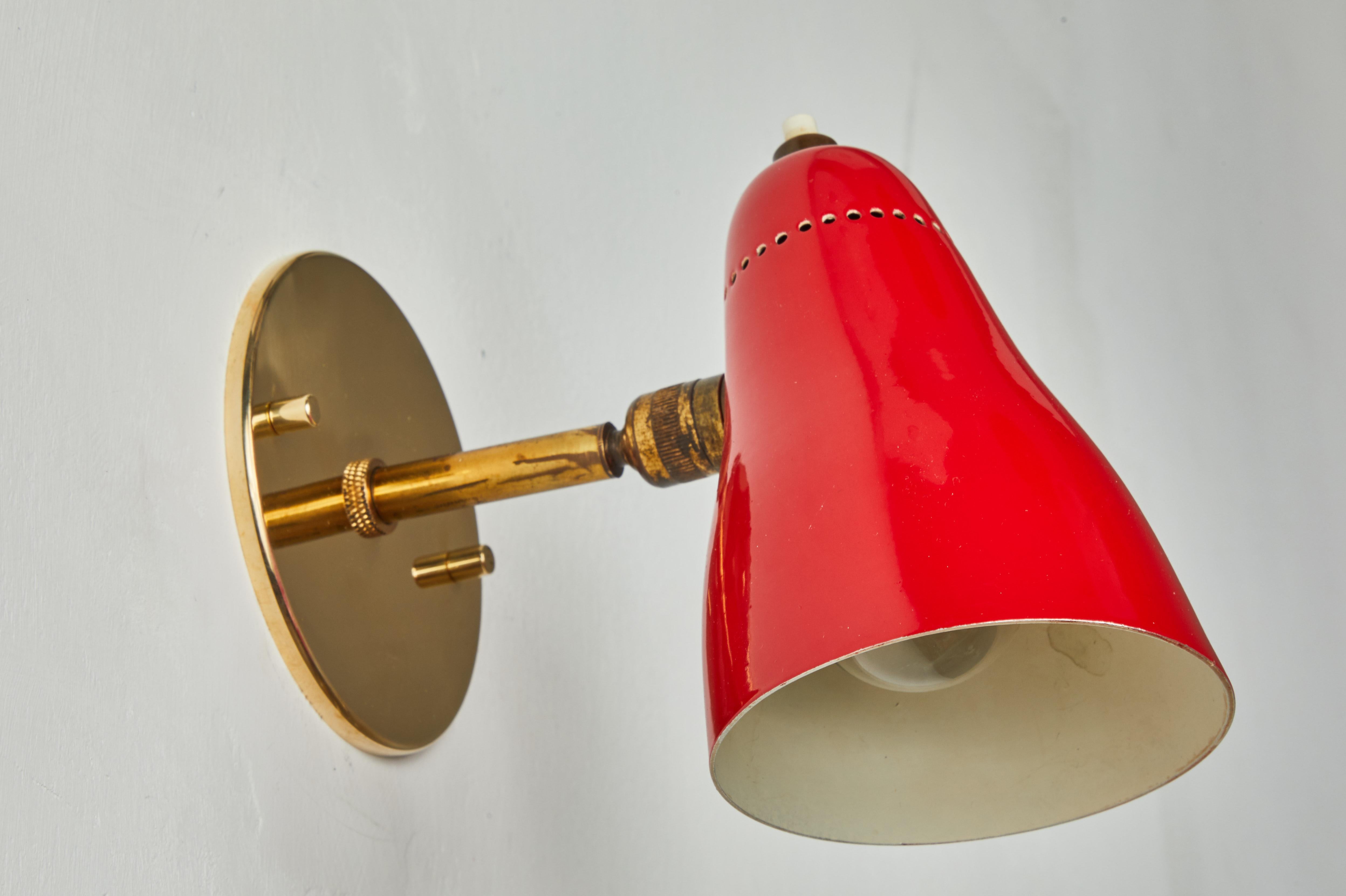Italian Pair of Red 1950s Giuseppe Ostuni Articulating Sconces for O-Luce