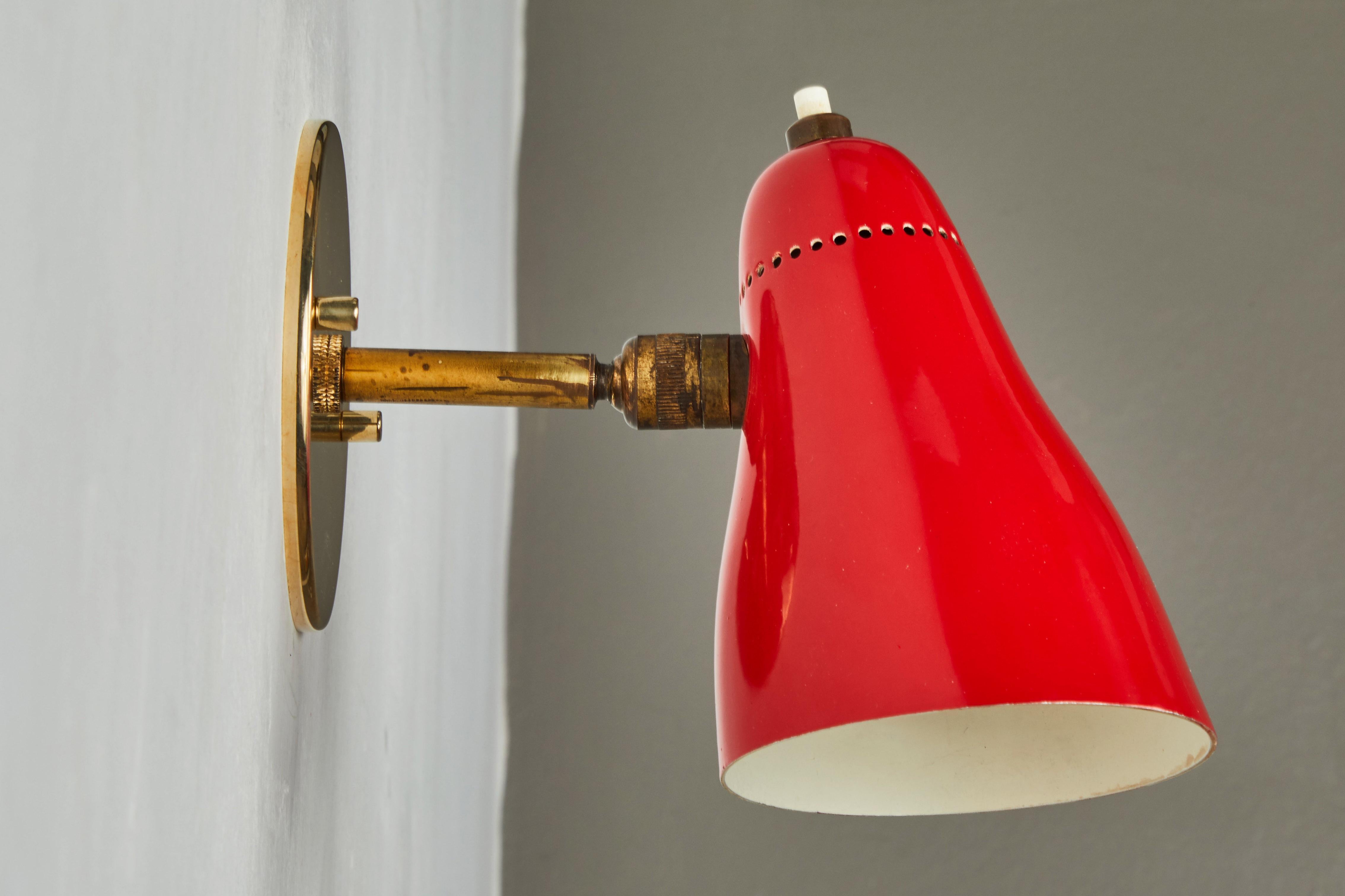 Painted Pair of Red 1950s Giuseppe Ostuni Articulating Sconces for O-Luce