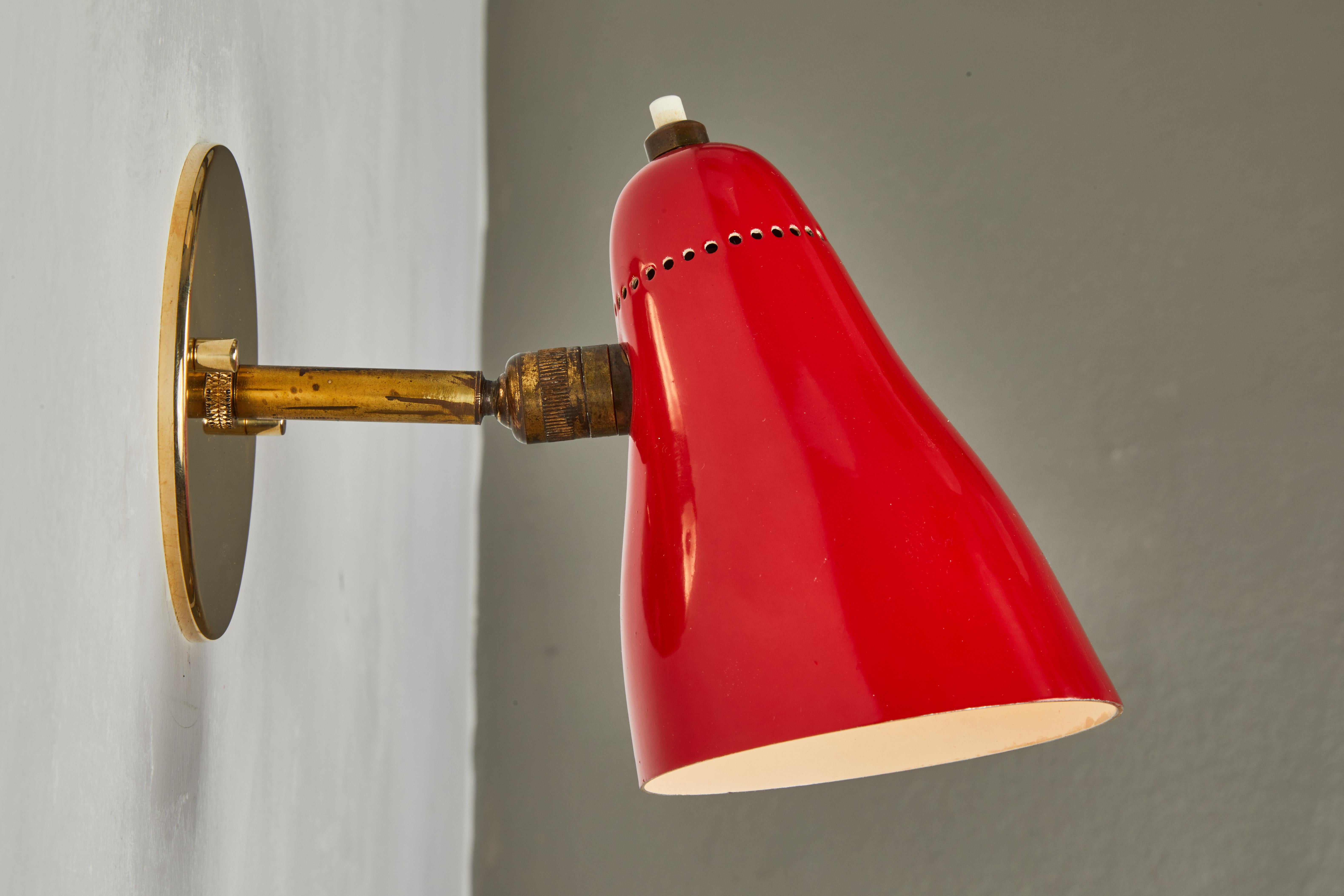 Pair of Red 1950s Giuseppe Ostuni Articulating Sconces for O-Luce In Good Condition In Glendale, CA