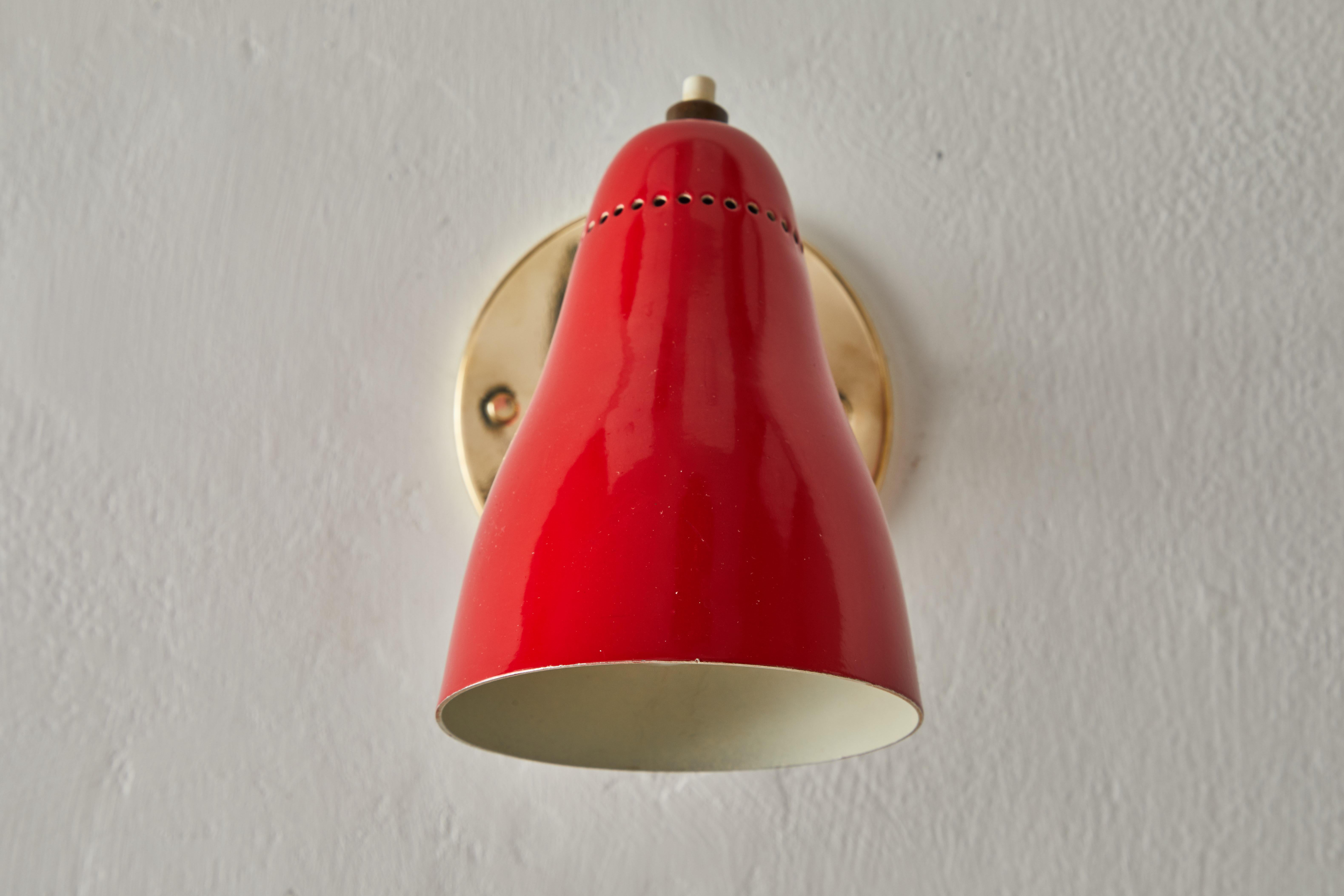Pair of Red 1950s Giuseppe Ostuni Articulating Sconces for O-Luce 1