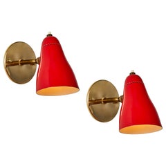 Pair of Red 1950s Giuseppe Ostuni Articulating Sconces for O-Luce