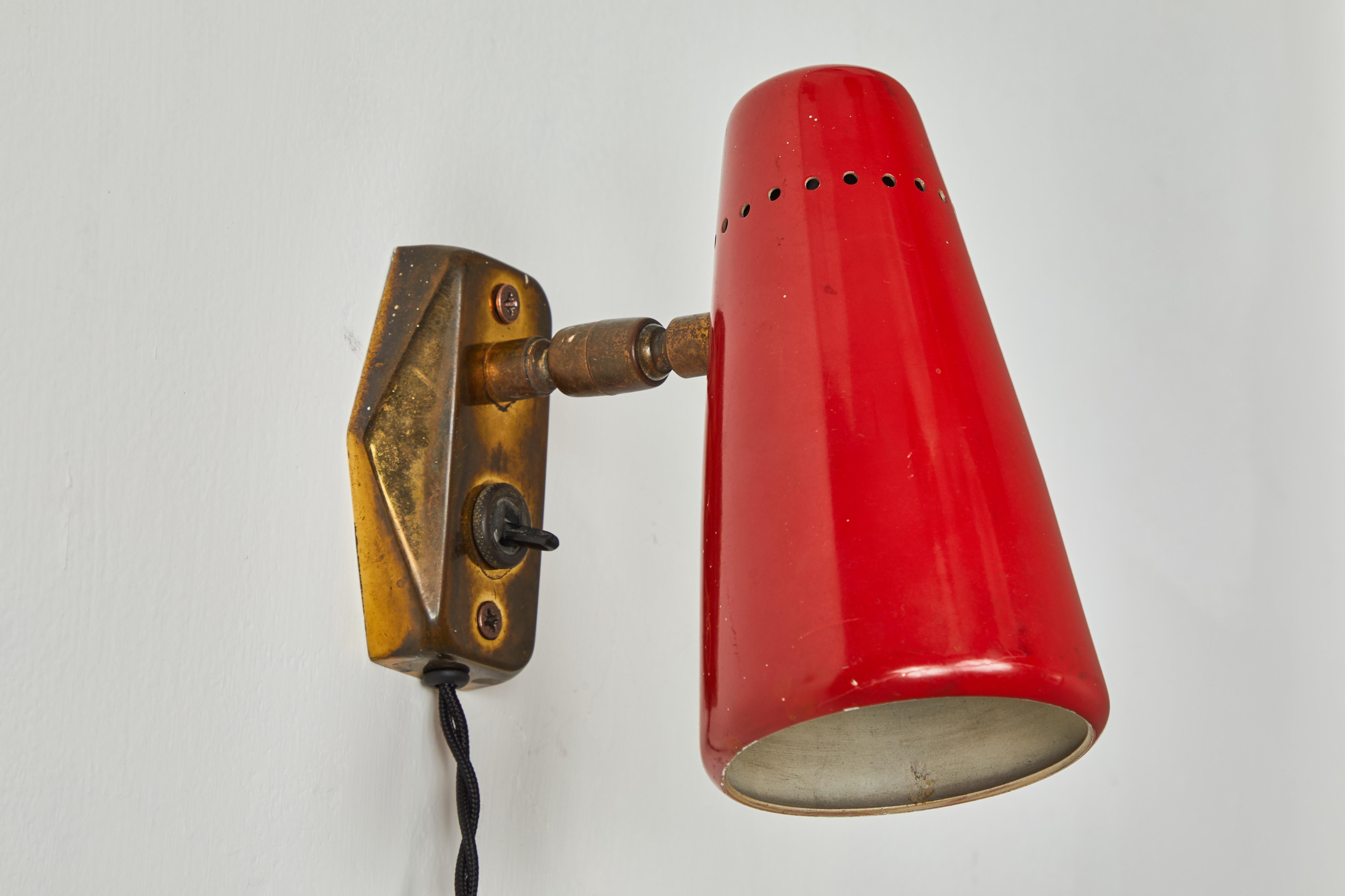 Pair of Red 1950s Stilnovo Sconces with Original Yellow Label 6