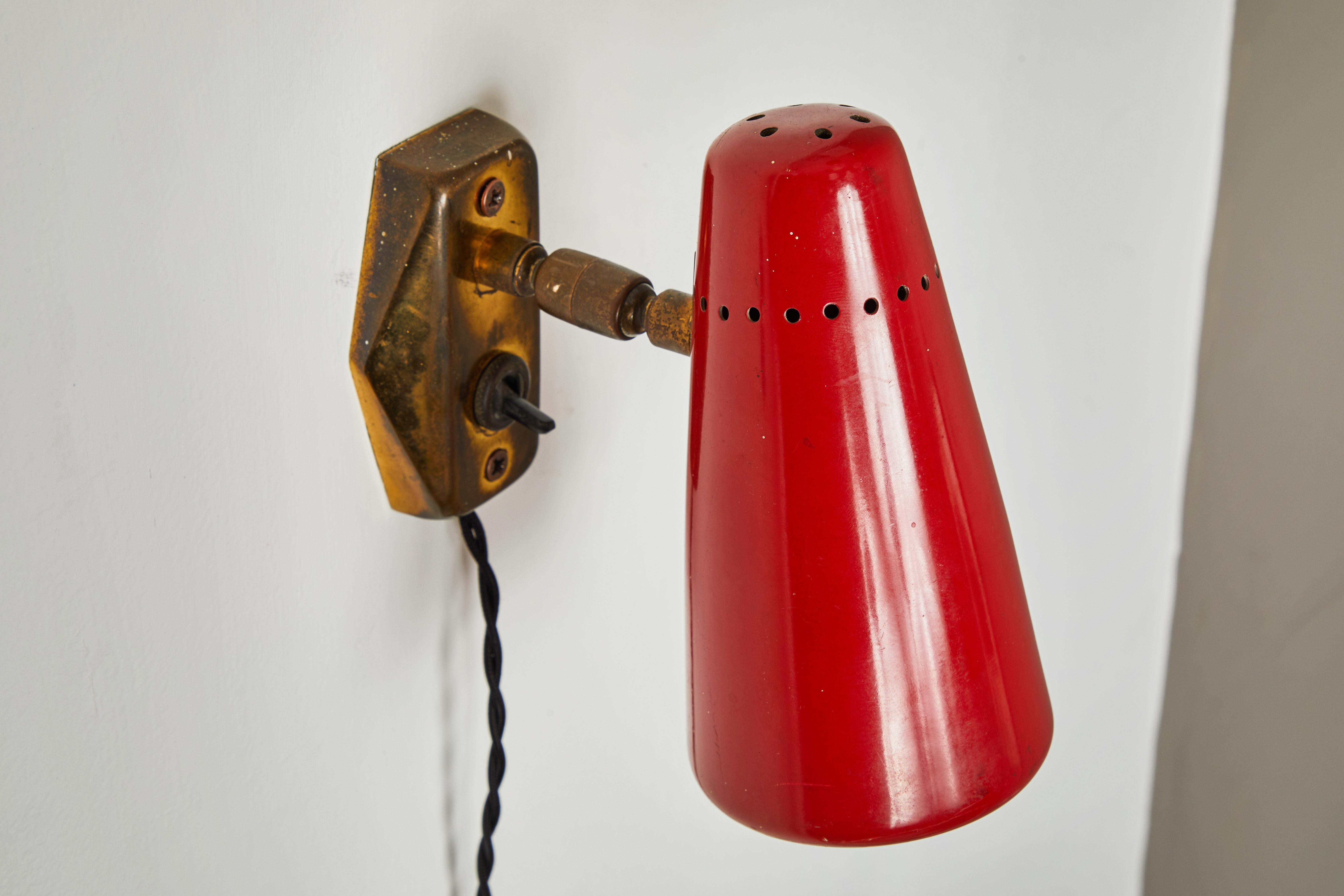 Pair of Red 1950s Stilnovo Sconces with Original Yellow Label 3