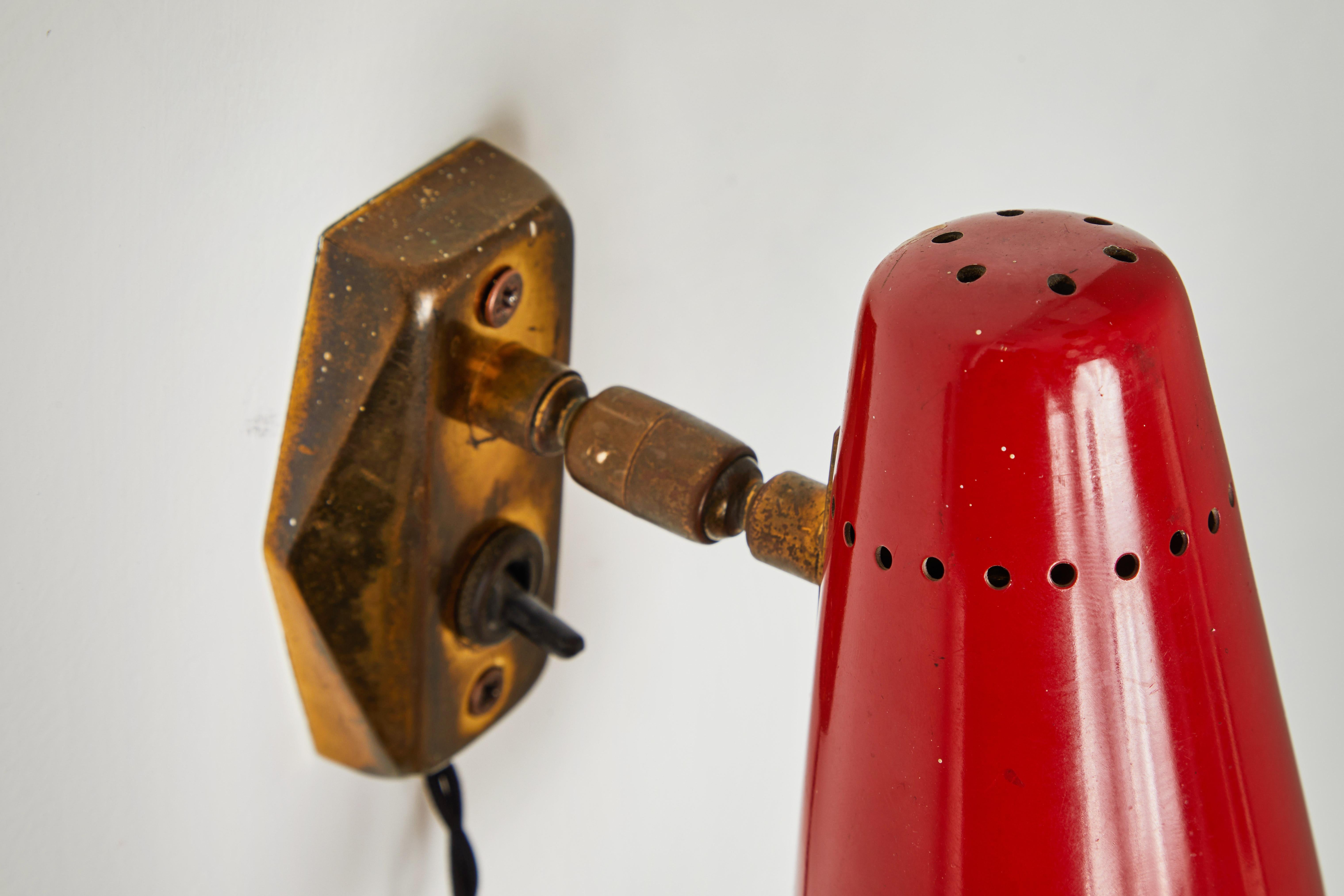 Pair of Red 1950s Stilnovo Sconces with Original Yellow Label 8