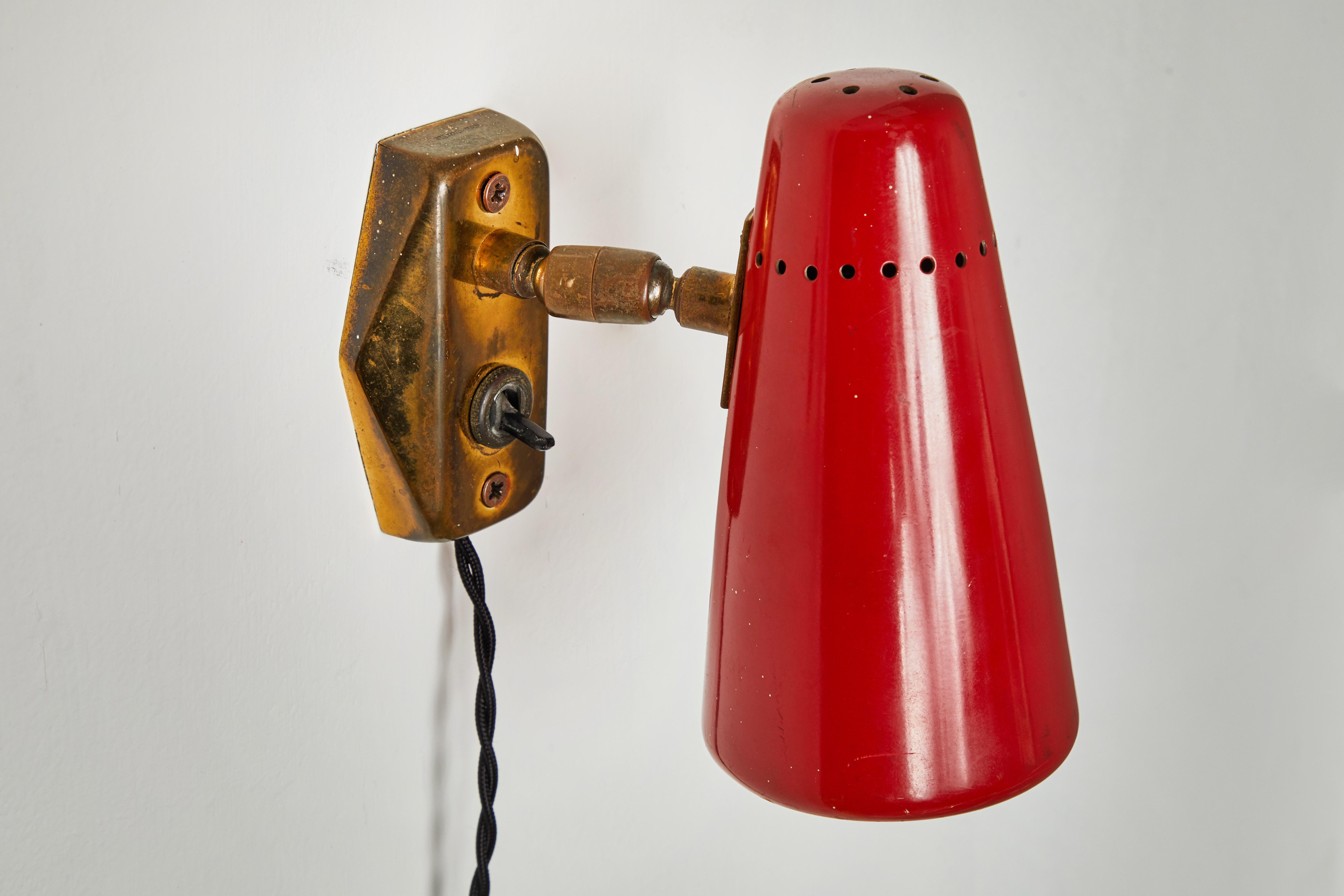 Pair of Red 1950s Stilnovo Sconces with Original Yellow Label 2