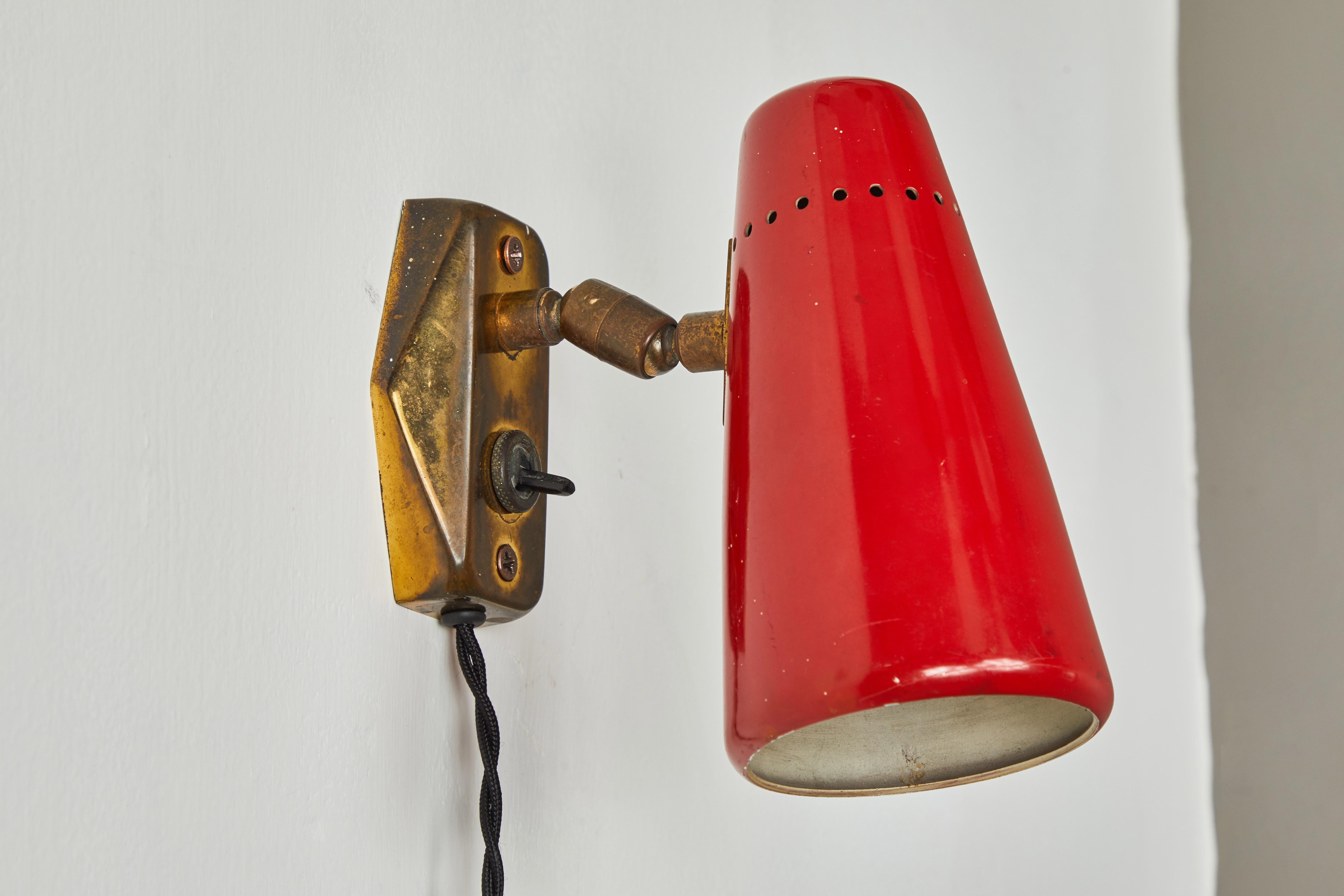 Pair of Red 1950s Stilnovo Sconces with Original Yellow Label 7