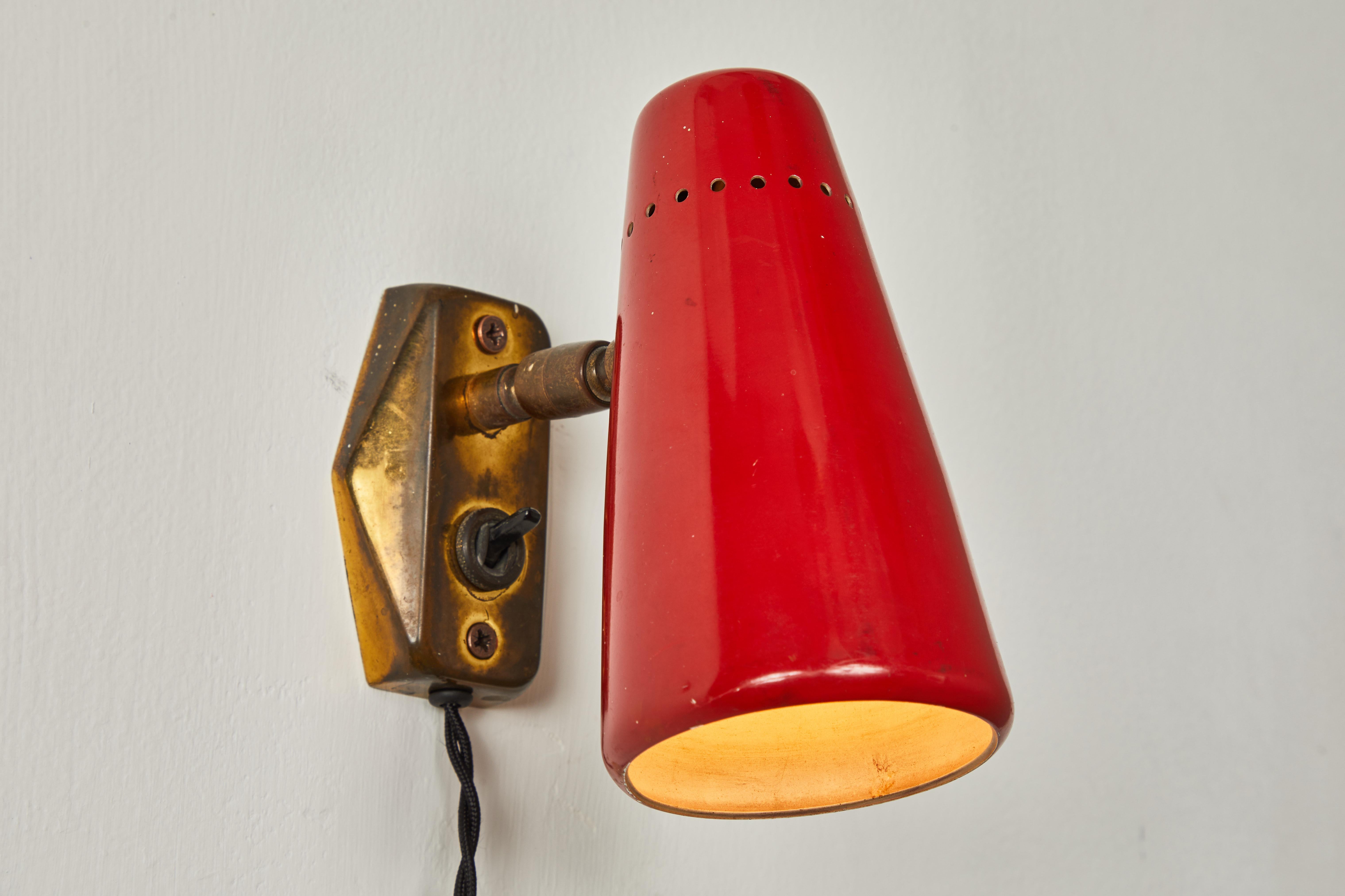 Painted Pair of Red 1950s Stilnovo Sconces with Original Yellow Label