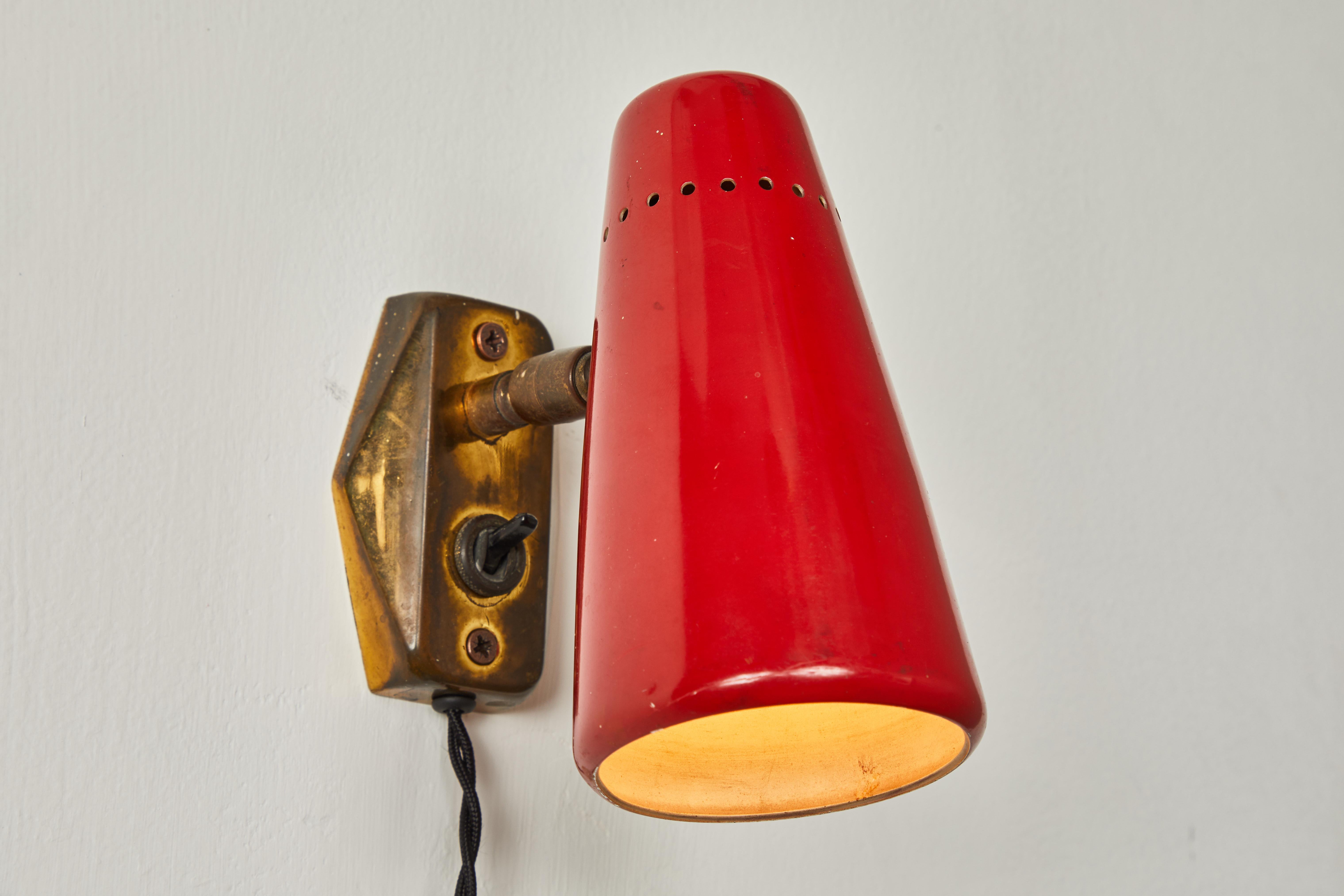 Pair of Red 1950s Stilnovo Sconces with Original Yellow Label In Good Condition In Glendale, CA