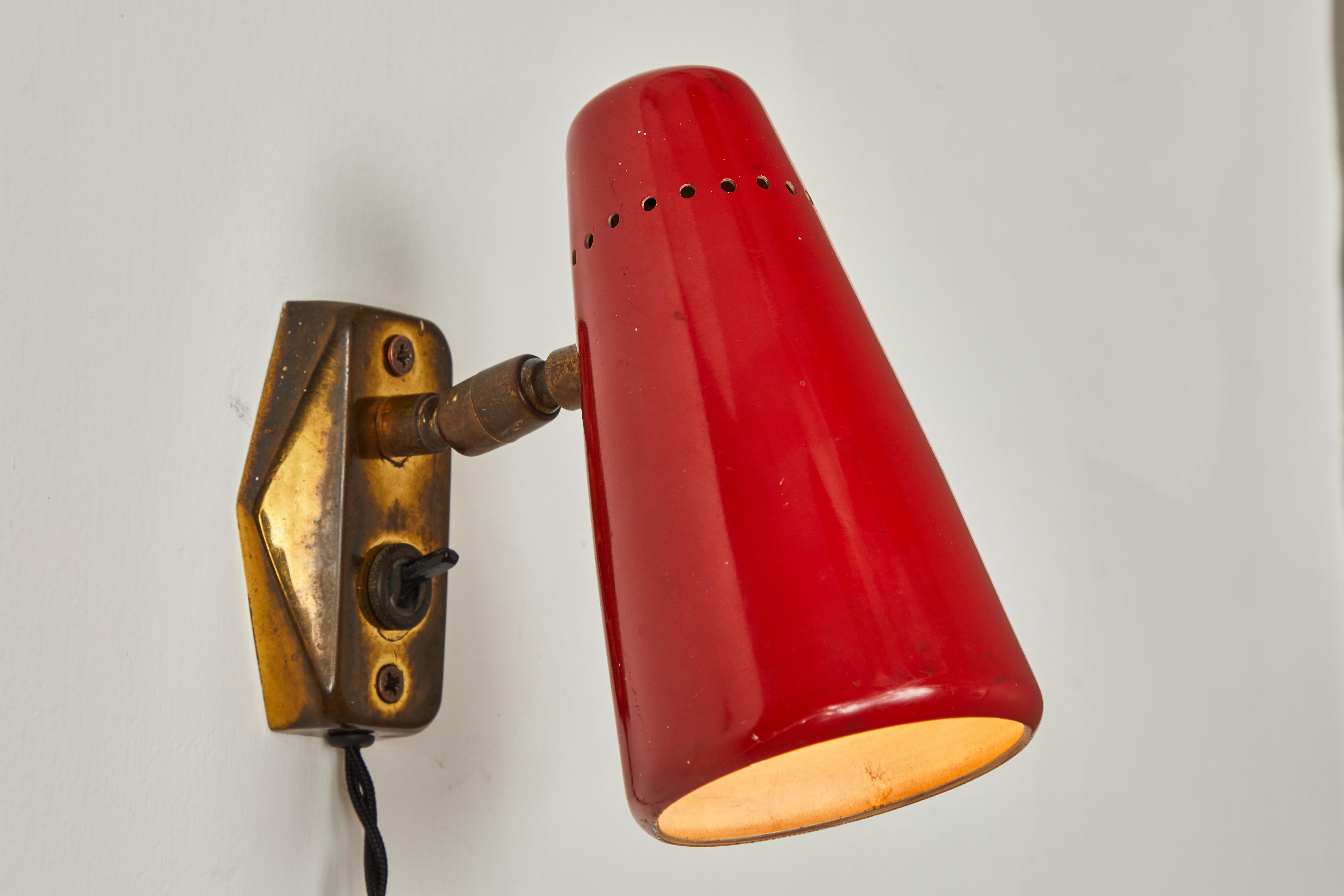 Mid-20th Century Pair of Red 1950s Stilnovo Sconces with Original Yellow Label