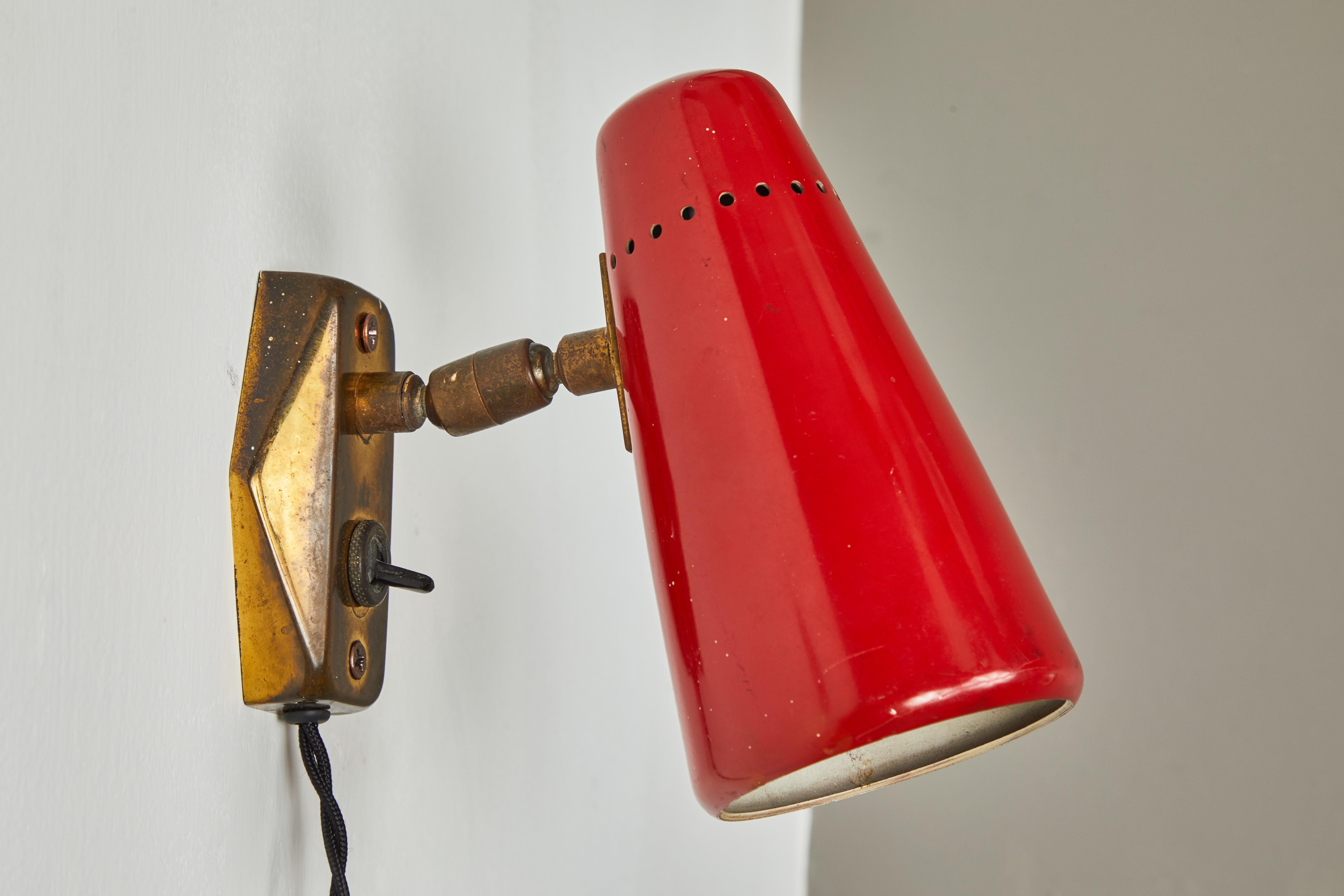 Pair of Red 1950s Stilnovo Sconces with Original Yellow Label 1