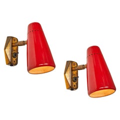 Pair of Red 1950s Stilnovo Sconces with Original Yellow Label