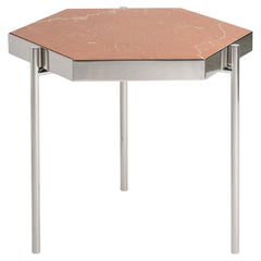 Pair of Red Alicante Marble Staineless Steel Side Hexagonal Tables