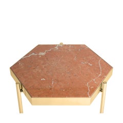 Pair of Red Alicante Marble Titanium Gold Side Tables