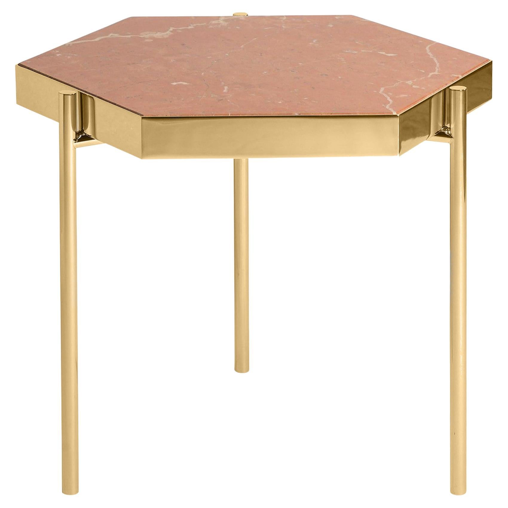Pair of Red Alicante Marble Titanium Gold Side Tables For Sale
