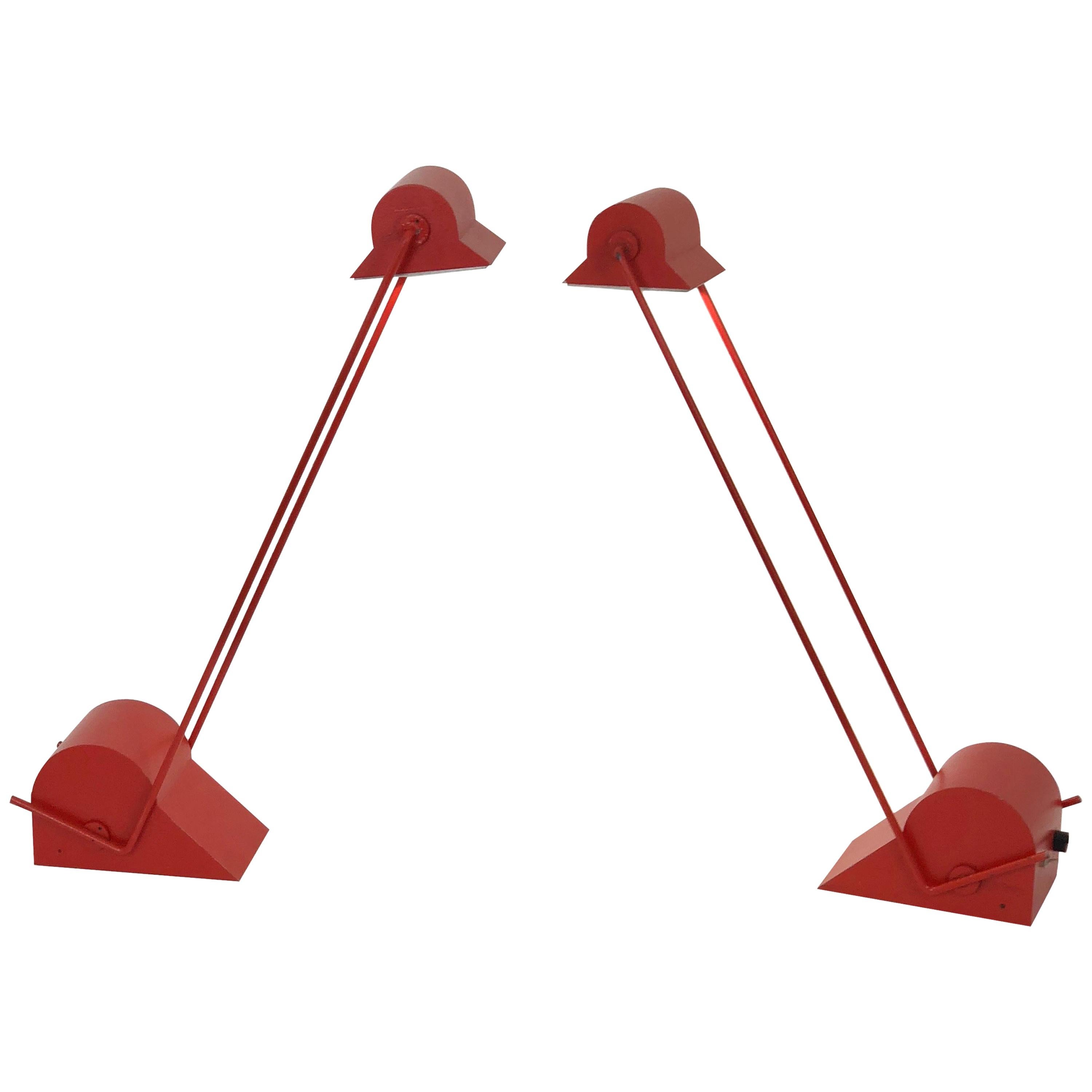 Pair of Red "Alugena" Adjustable Table Lamps by Sergio Asti C.I.L. Roma, 1970s