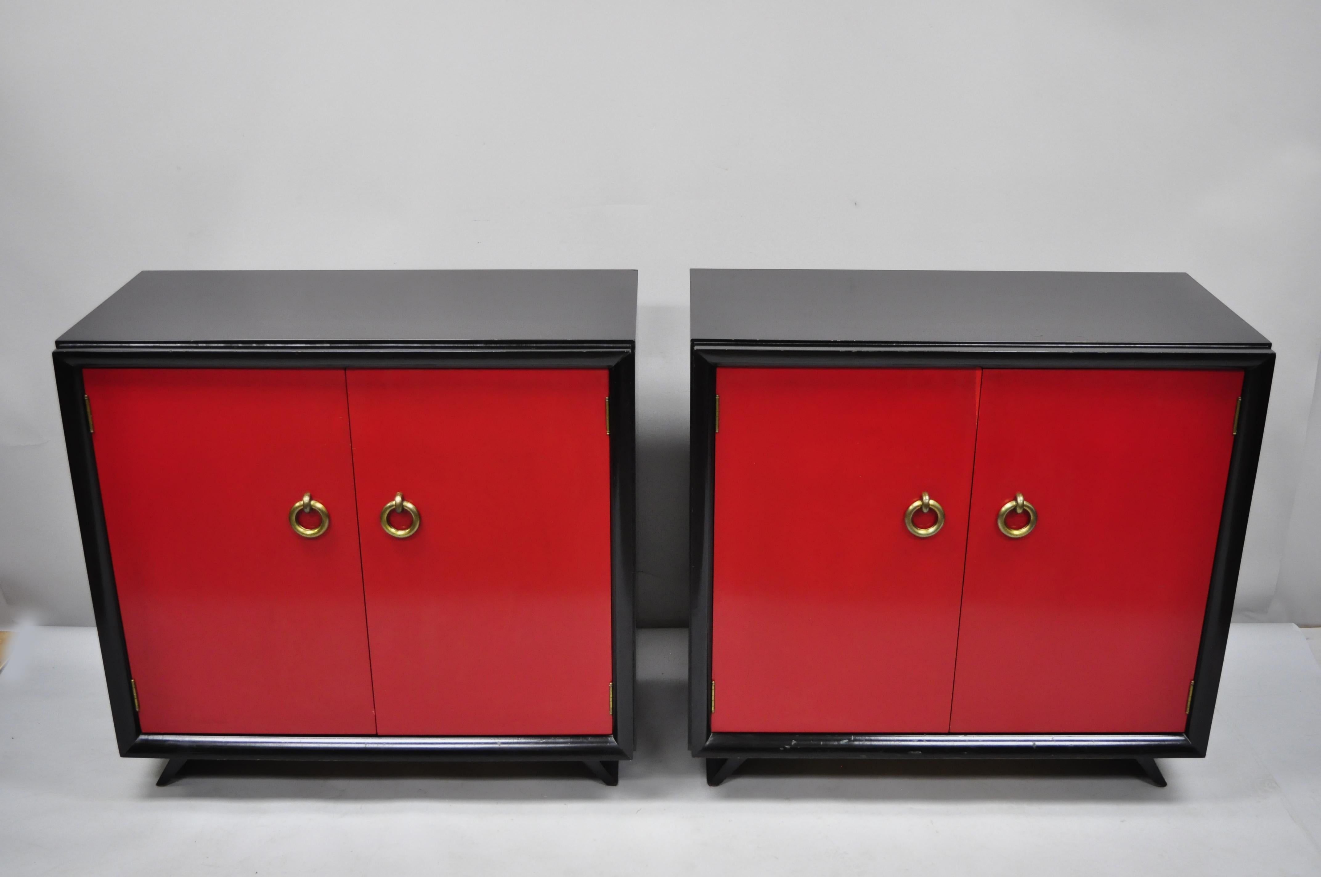 Pair of Red and Black Art Deco Mid-Century Modern Cabinet Commodes by Harjer 6