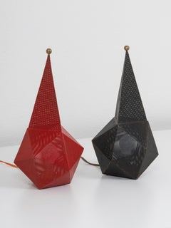 Pair of Red and Black "Baghdad" Mid-CenturyTable Lamps by Mathieu Matégot, 1950s
