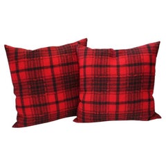 Pair of Red and Black Plaid Blanket Pillows