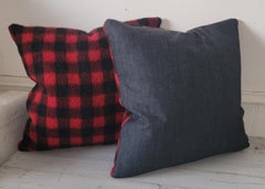 Pair of Red And Black Plaid Pillows