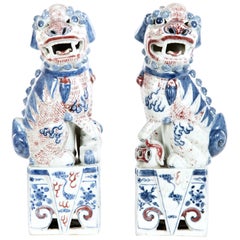 Pair of Red and Blue Chinese Foo Dogs