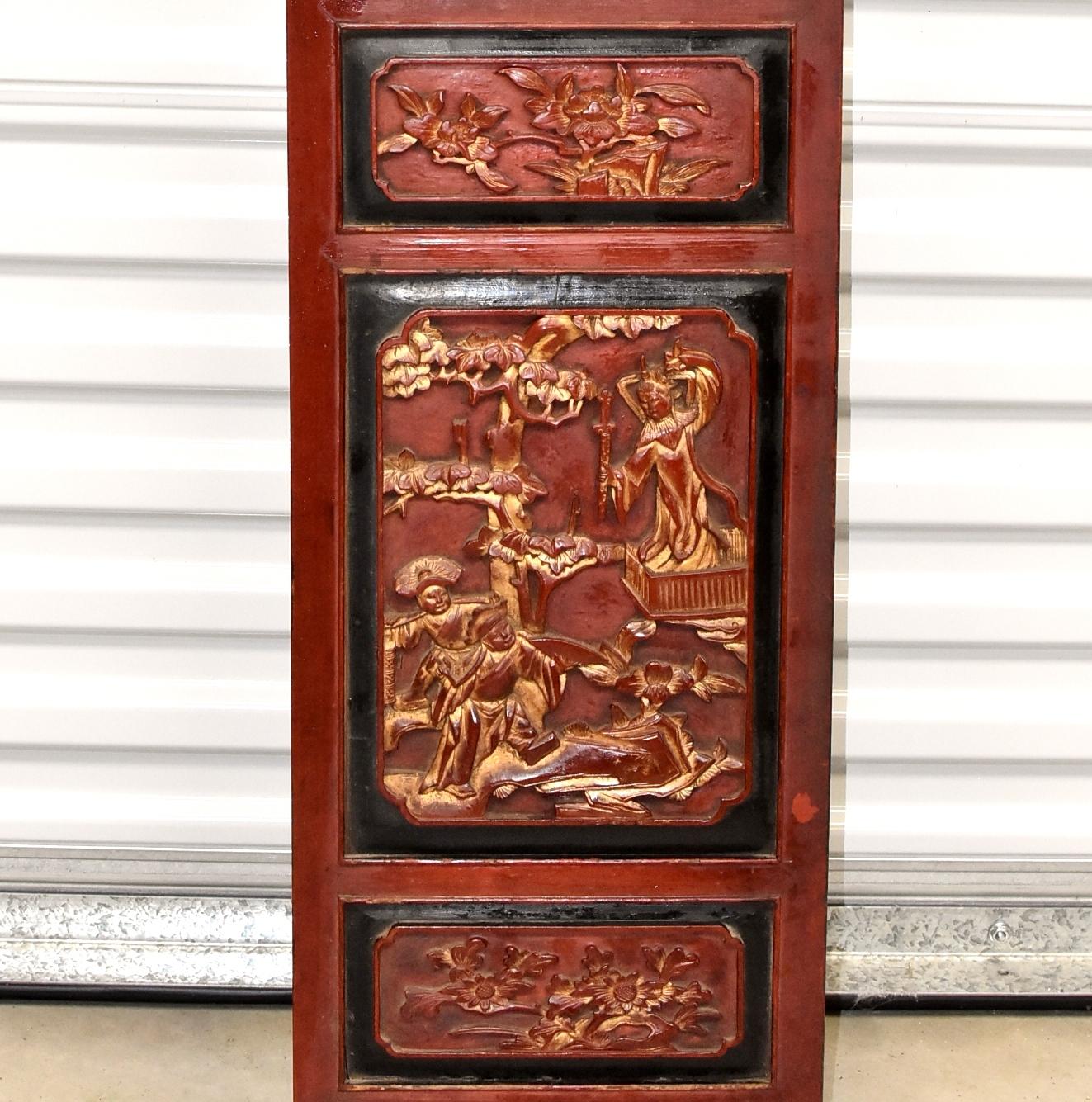 Pair of Red and Gold Carved Antique Chinese Screens 12