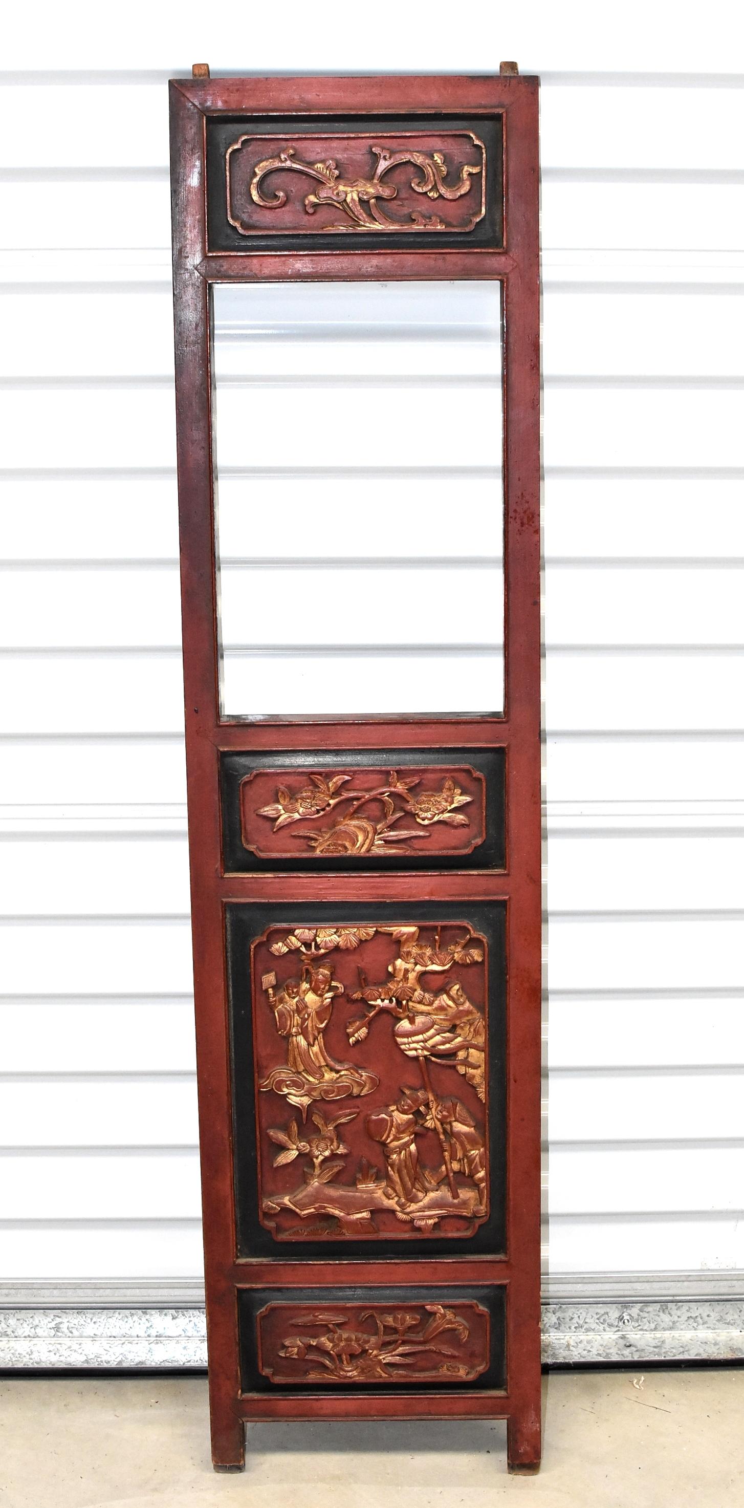 Pair of Red and Gold Carved Antique Chinese Screens 13