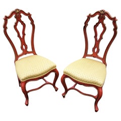 Pair of Red and Gold Chippendale Style Dining/Side Chairs