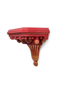 Pair of Red and Gold Hand Carved Wall Shelf