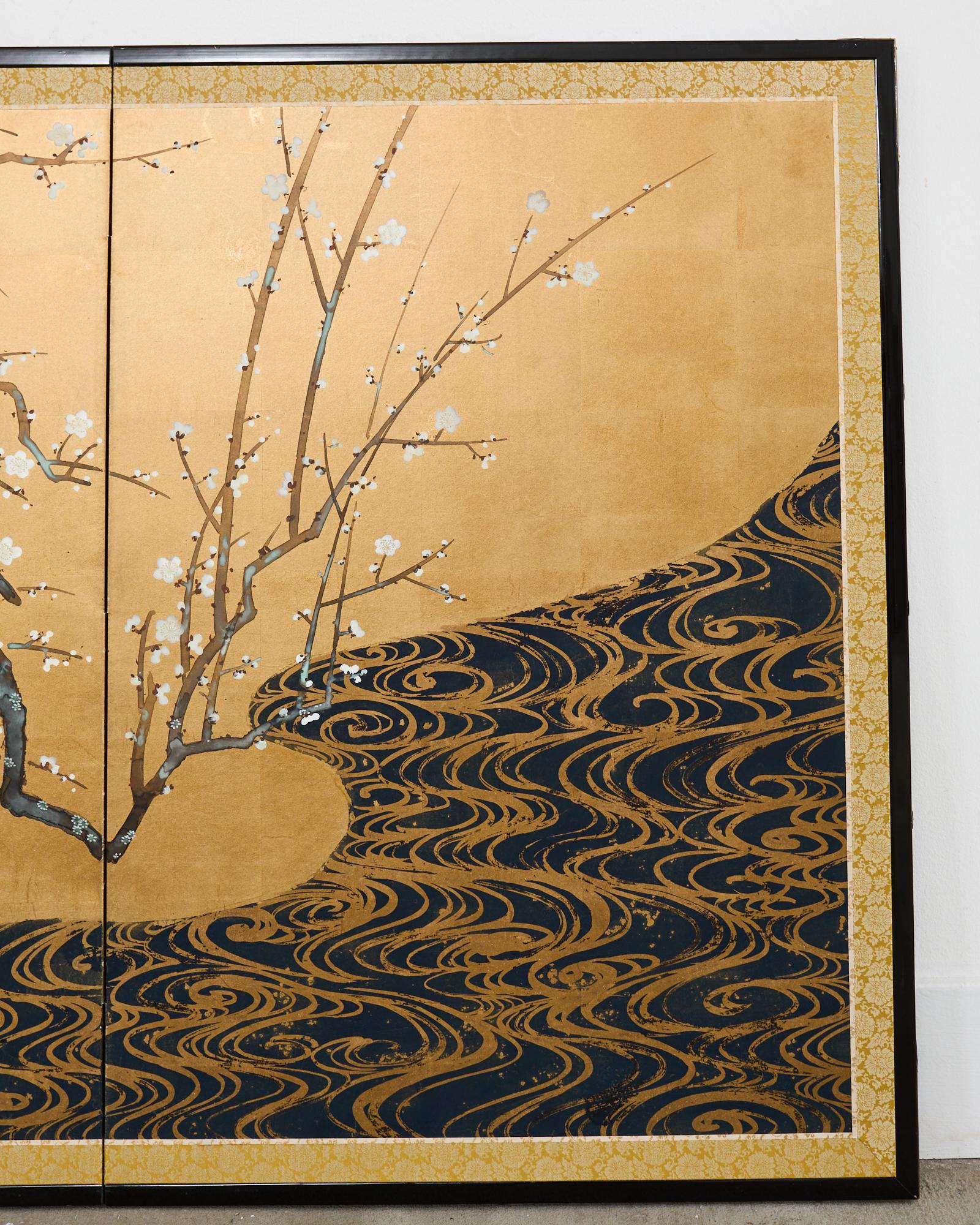 Pair of Red and White Plum Blossom Screens After Ogata Korin In Good Condition For Sale In Rio Vista, CA