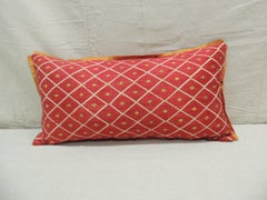 Pair of Red and Yellow "Phulkari" Embroidery Silk Bolster Decorative Pillows