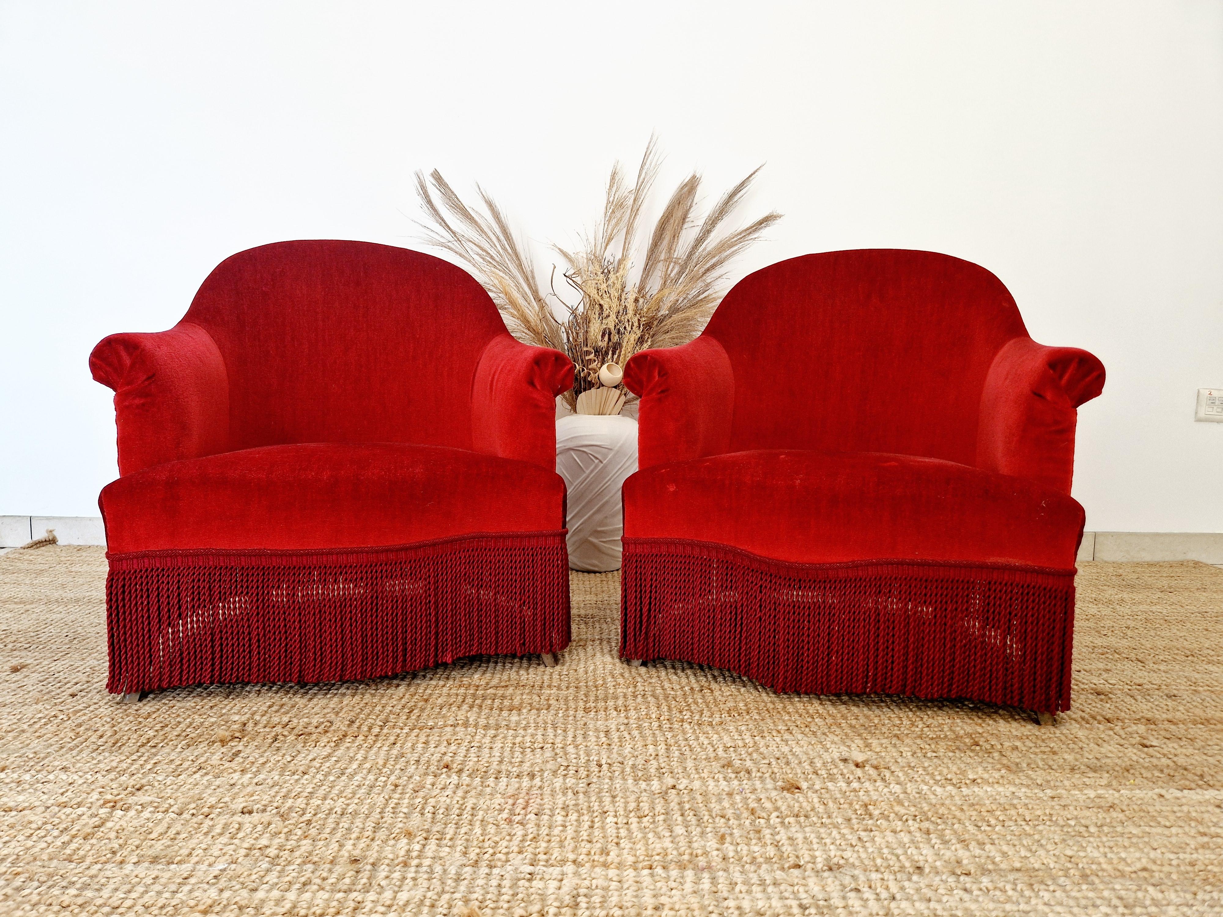 Tappezzeria Coppia di sedie Napoleone rosse Antique French in vendita