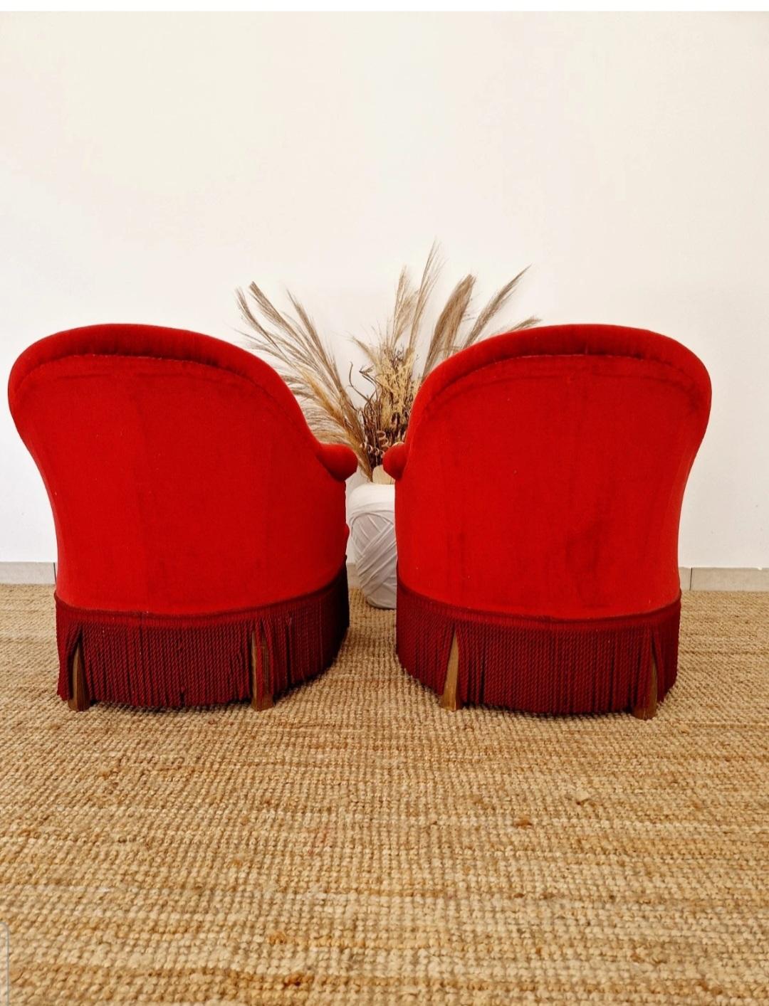 Tissu d'ameublement Paire de chaises Napoléon rouges anciennes françaises en vente