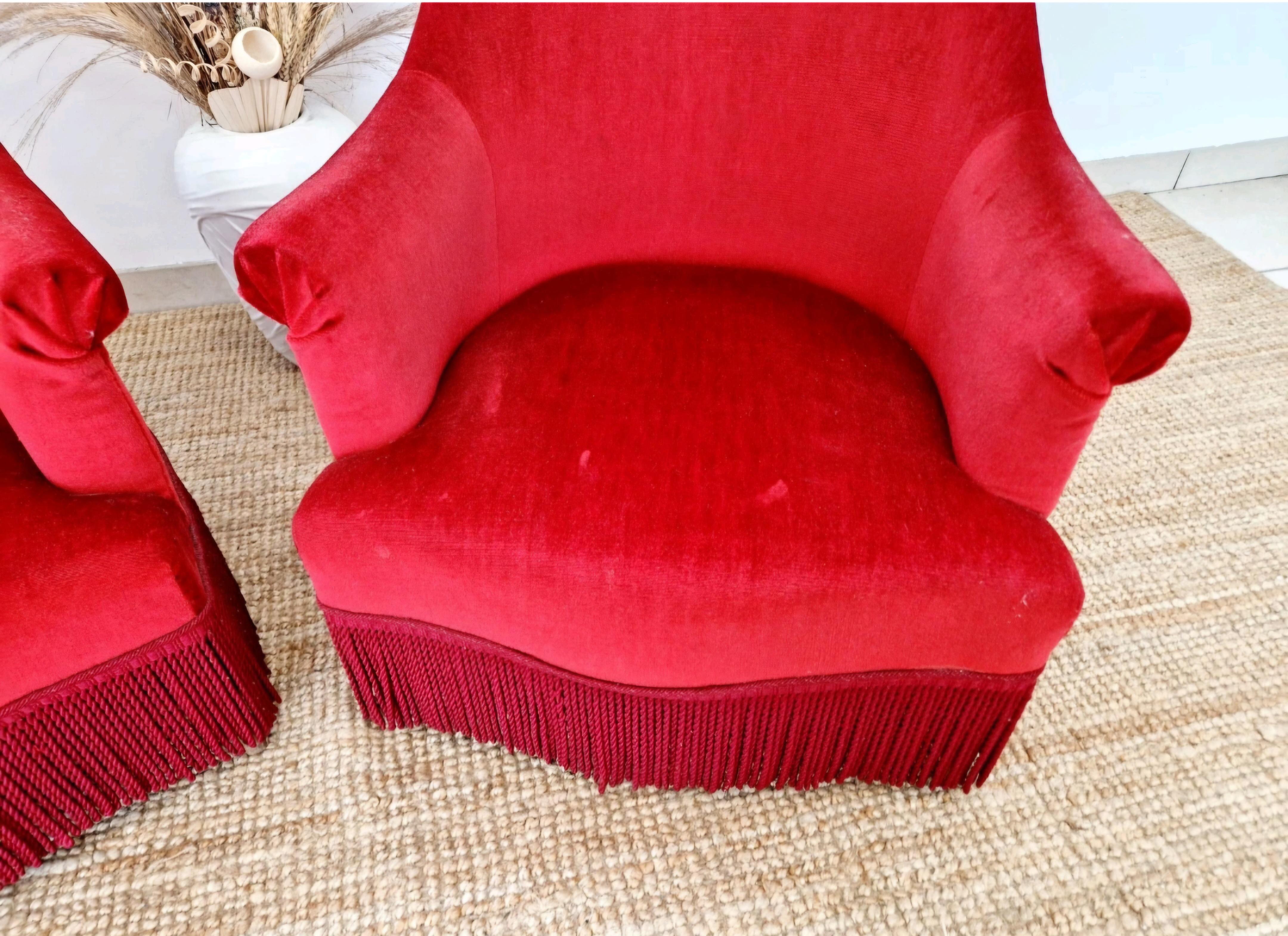 Paire de chaises Napoléon rouges anciennes françaises en vente 2