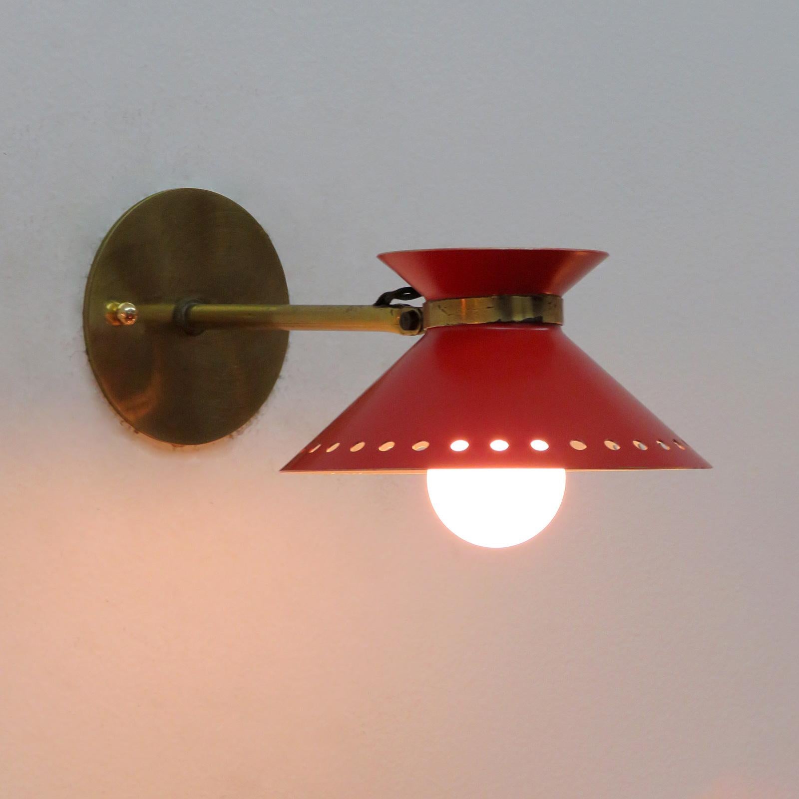 Mid-Century Modern Pair of Red Arlus Wall Lights, 1950 For Sale