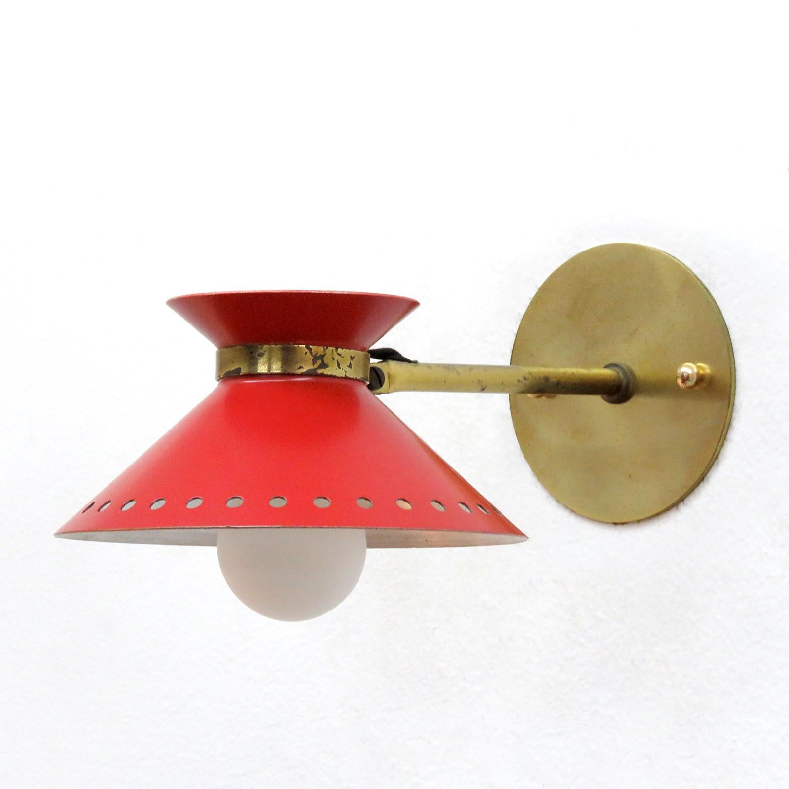 French Pair of Red Arlus Wall Lights, 1950