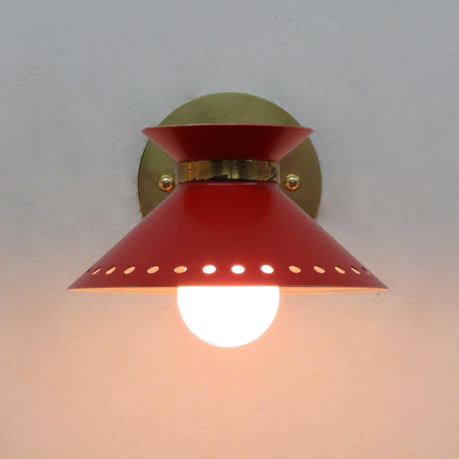 French Pair of Red Arlus Wall Lights, 1950 For Sale