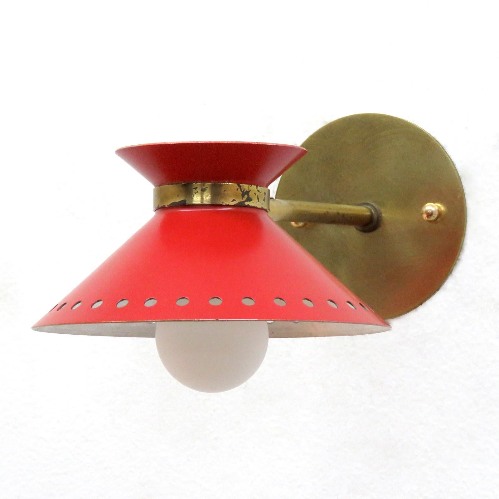 Pair of Red Arlus Wall Lights, 1950 In Good Condition For Sale In Los Angeles, CA