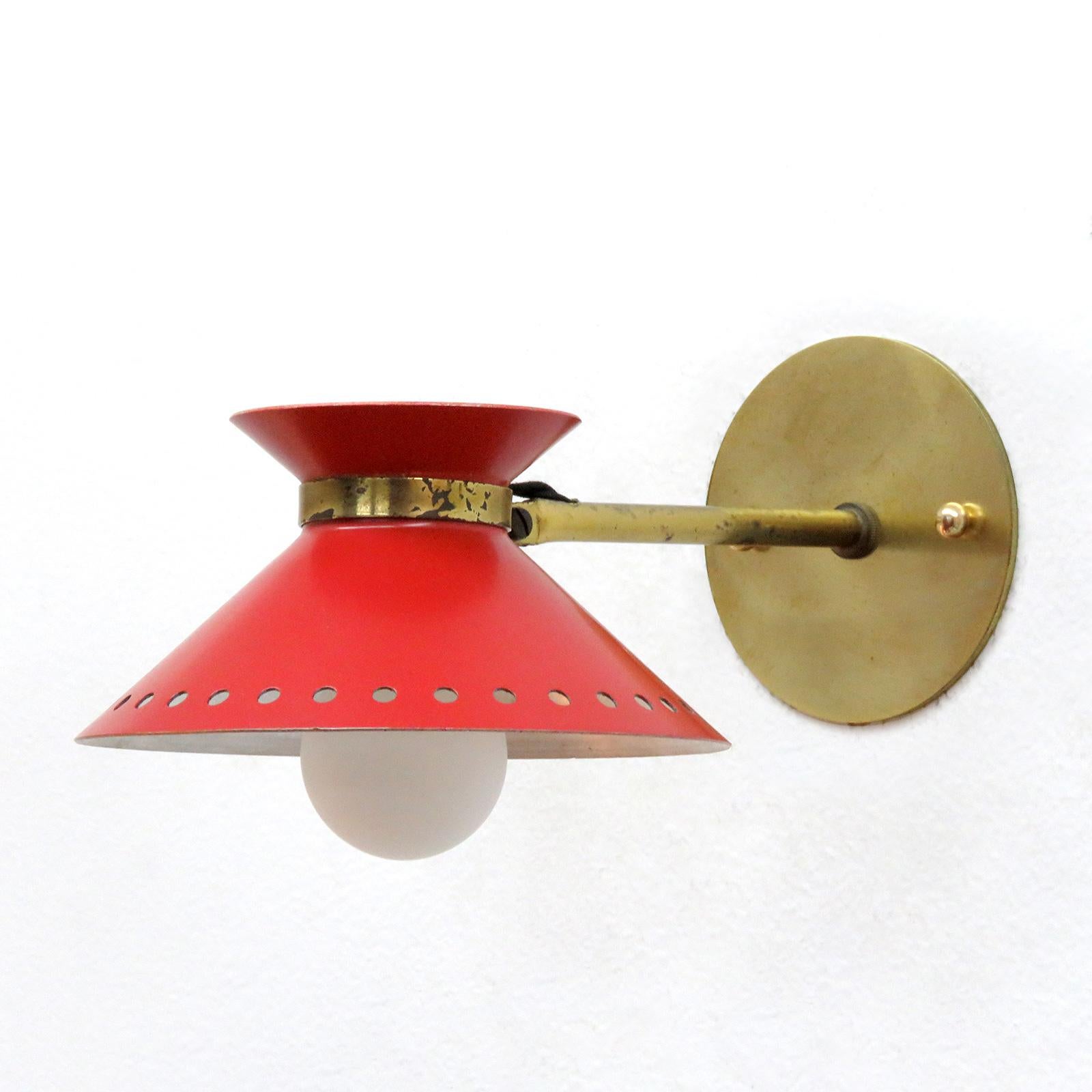 Mid-20th Century Pair of Red Arlus Wall Lights, 1950 For Sale