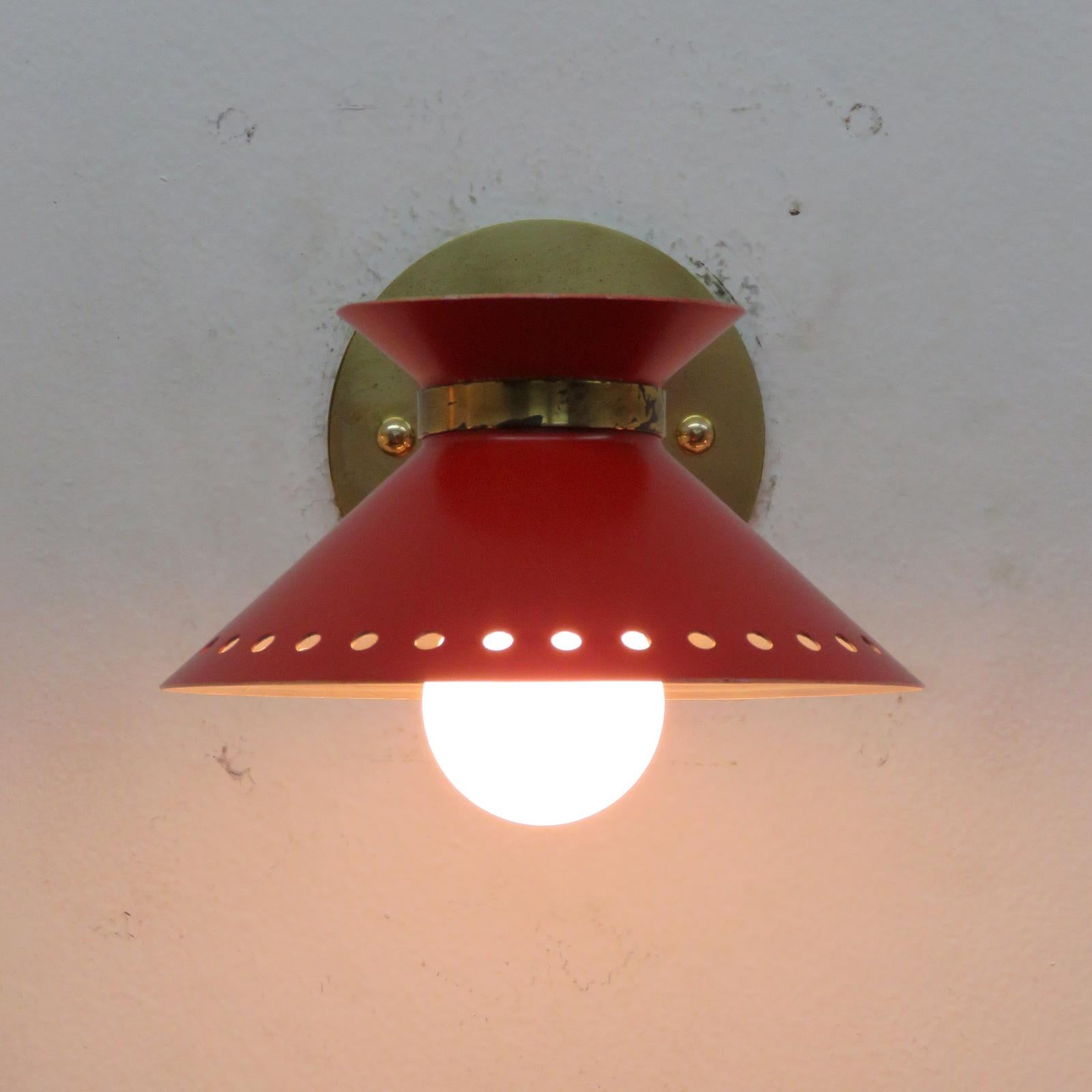 Brass Pair of Red Arlus Wall Lights, 1950