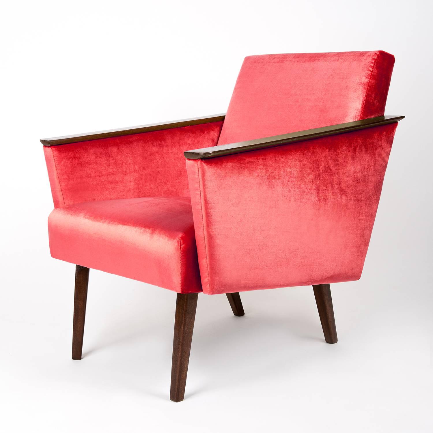 Velvet Pair of Red Armchairs, 1960s, DDR, Germany For Sale